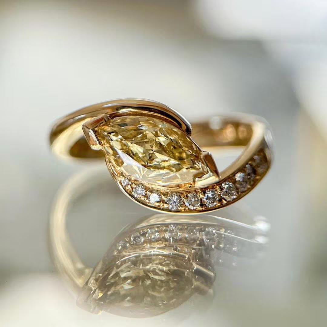 1.50tcw Fancy Yellow Marquise Lab Grown Diamond bypass pavé setting |  Rapture Engagement Ring | IGI Certified