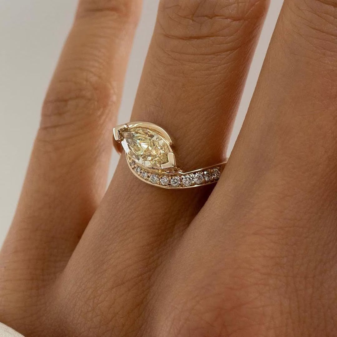 1.50tcw Fancy Yellow Marquise Lab Grown Diamond bypass pavé setting |  Rapture Engagement Ring | IGI Certified
