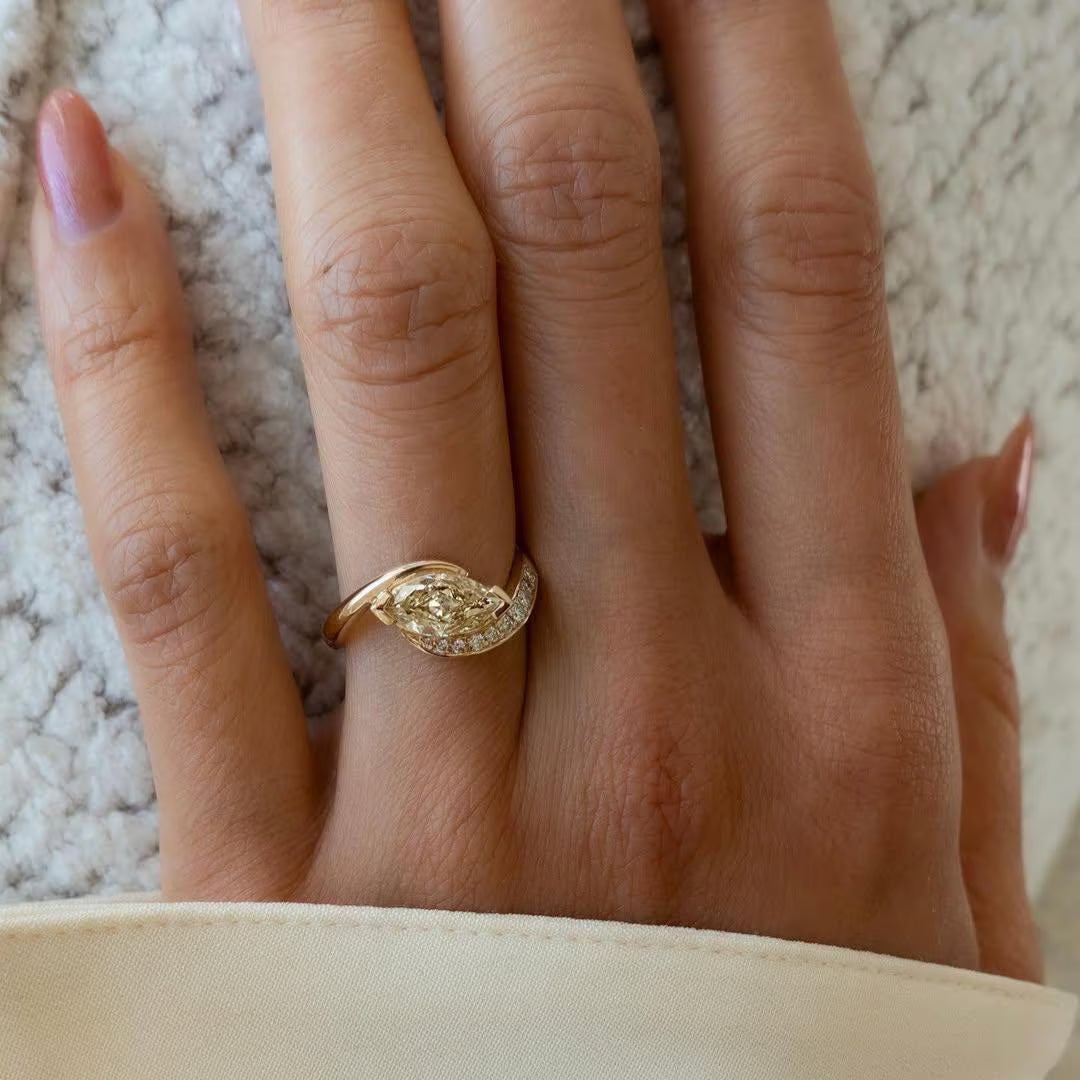 1.50tcw Fancy Yellow Marquise Lab Grown Diamond bypass pavé setting |  Rapture Engagement Ring | IGI Certified