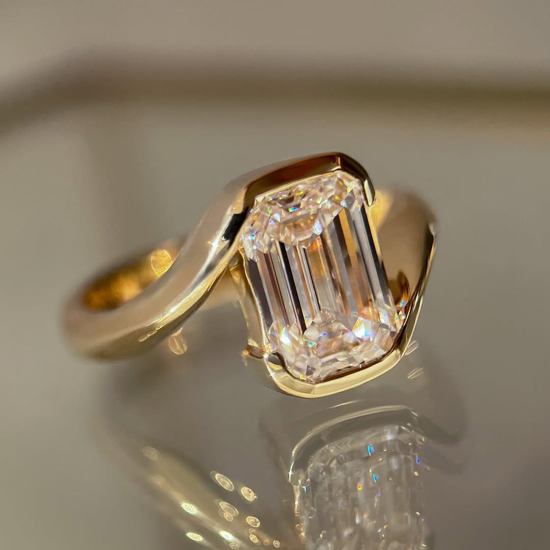 Emerald Cut 5.00ct Lab Grown Diamond Engagement Ring | Signature Rapture Bypass Design | IGI Certified