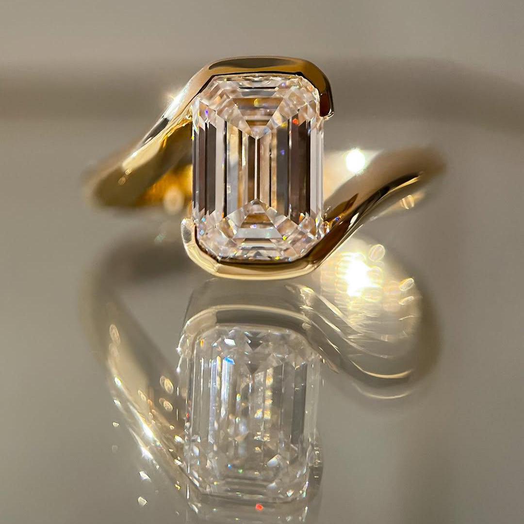 Emerald Cut 5.00ct Lab Grown Diamond Engagement Ring | Signature Rapture Bypass Design | IGI Certified