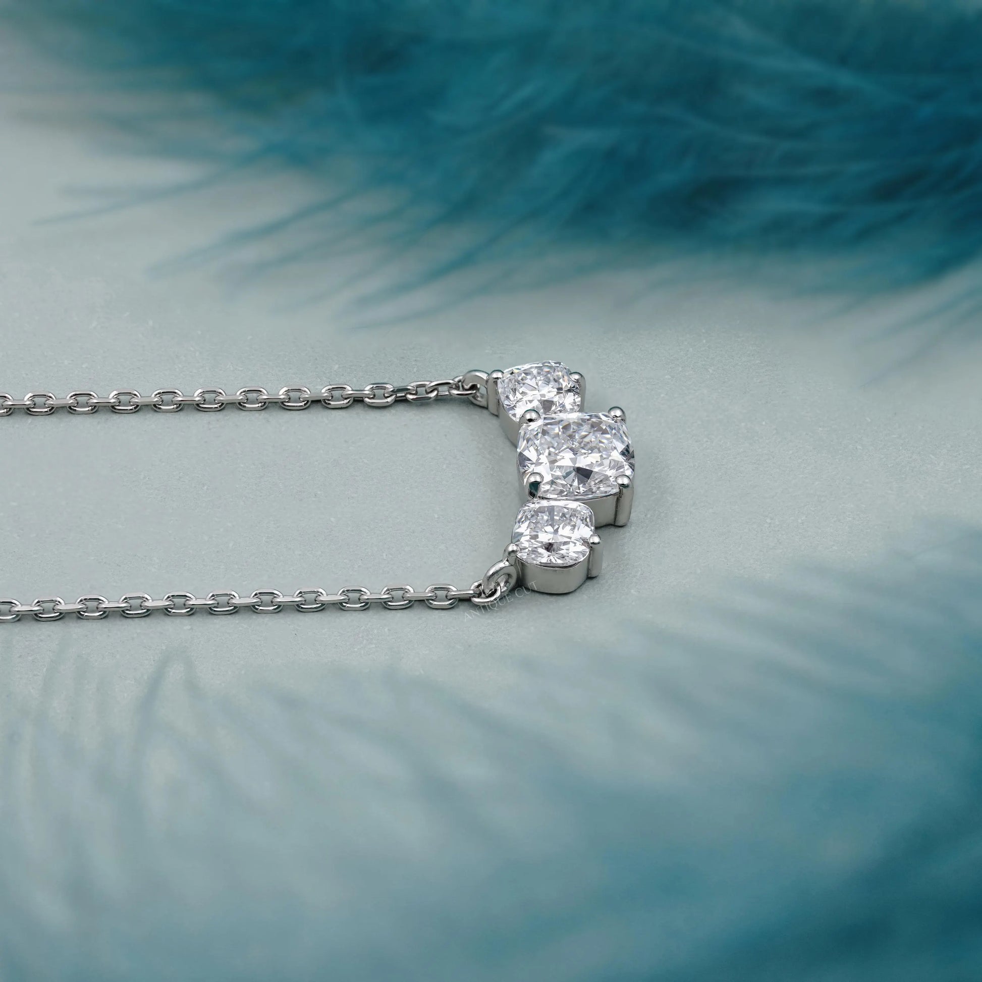 2.30tcw Cushion Cut Three Stone Lab Grown Diamond Pendant Necklace with Chain | IGI Certified | White Gold