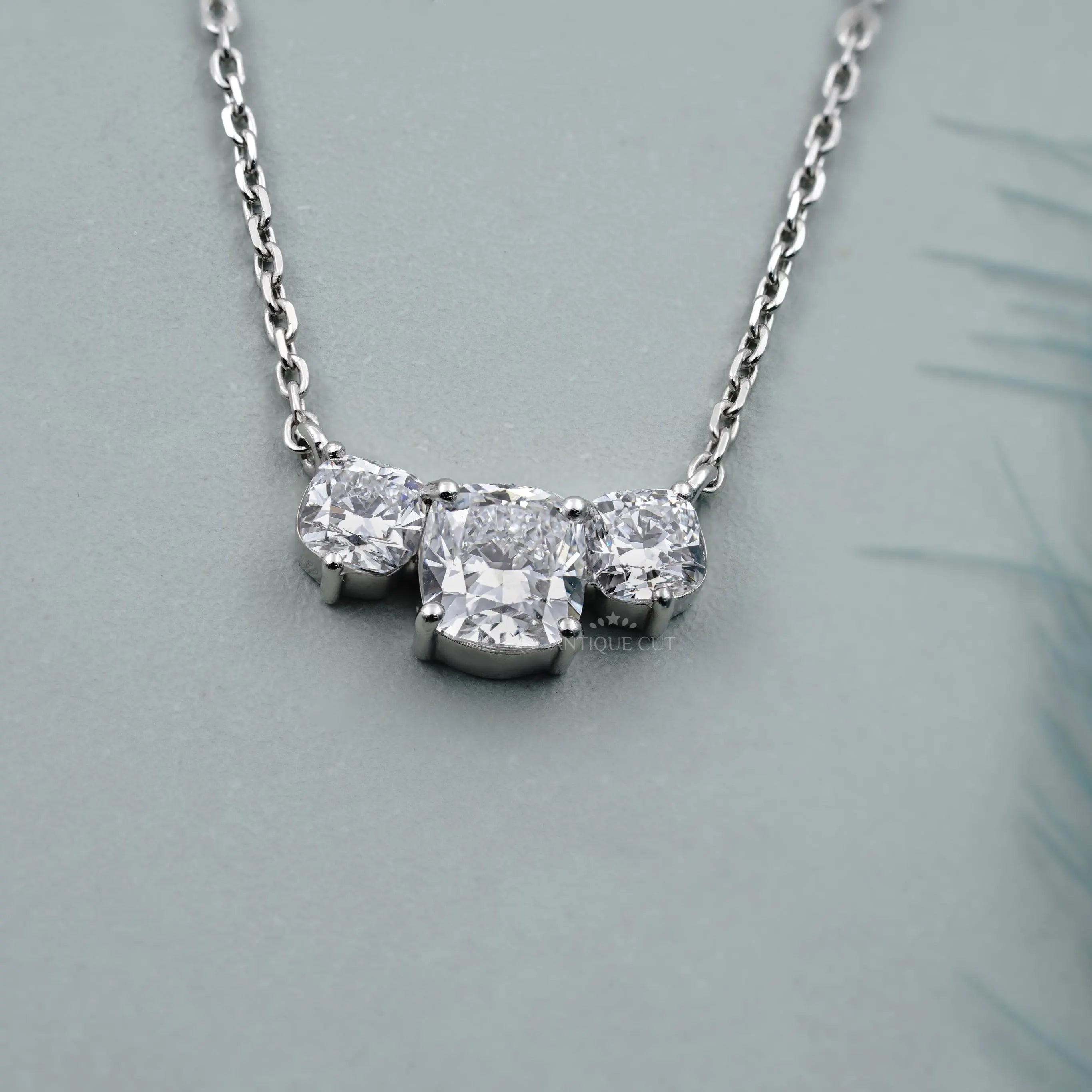 2.30tcw Cushion Cut Three Stone Lab Grown Diamond Pendant Necklace with Chain | IGI Certified | White Gold