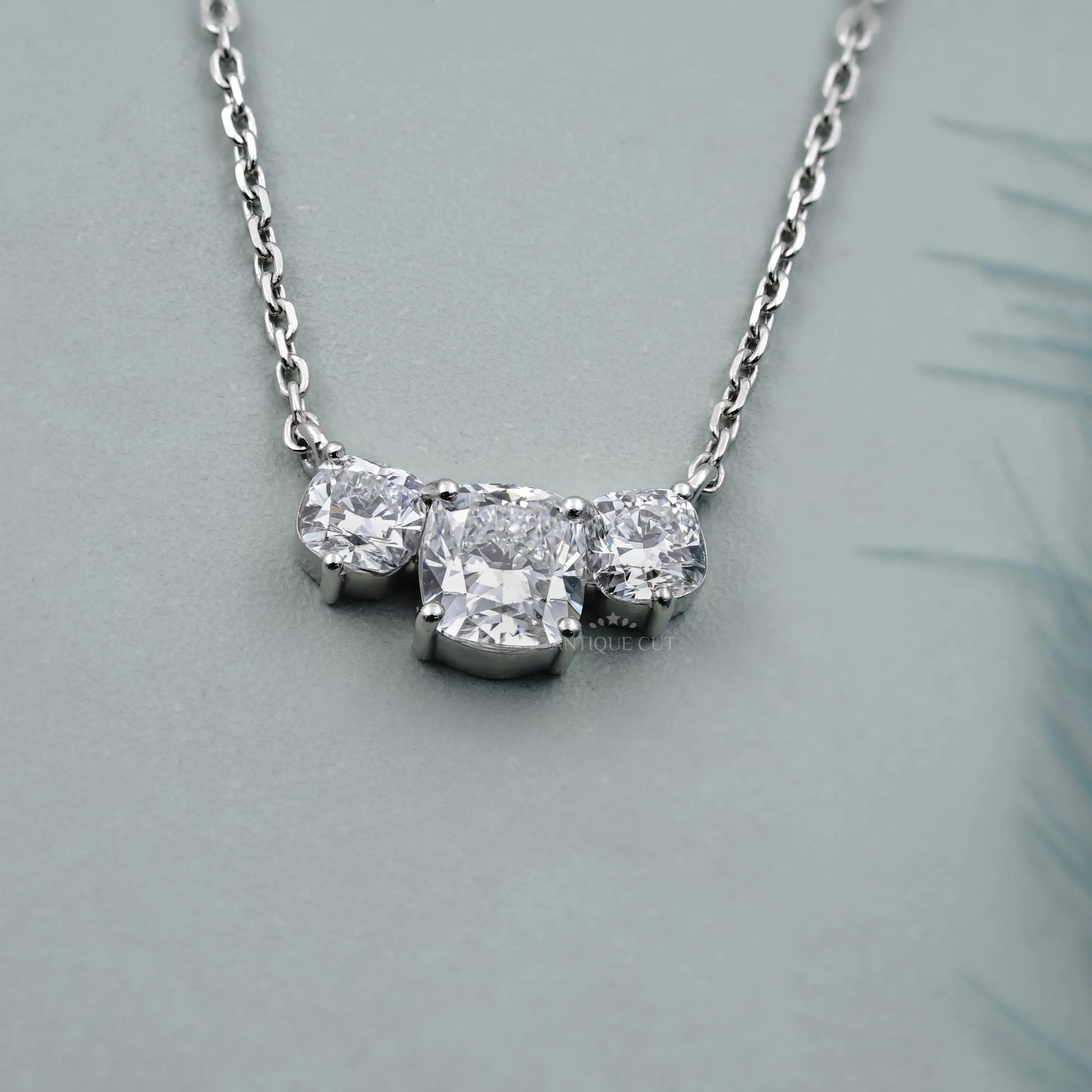 2.30tcw Cushion Cut Three Stone Lab Grown Diamond Pendant Necklace with Chain | IGI Certified | White Gold