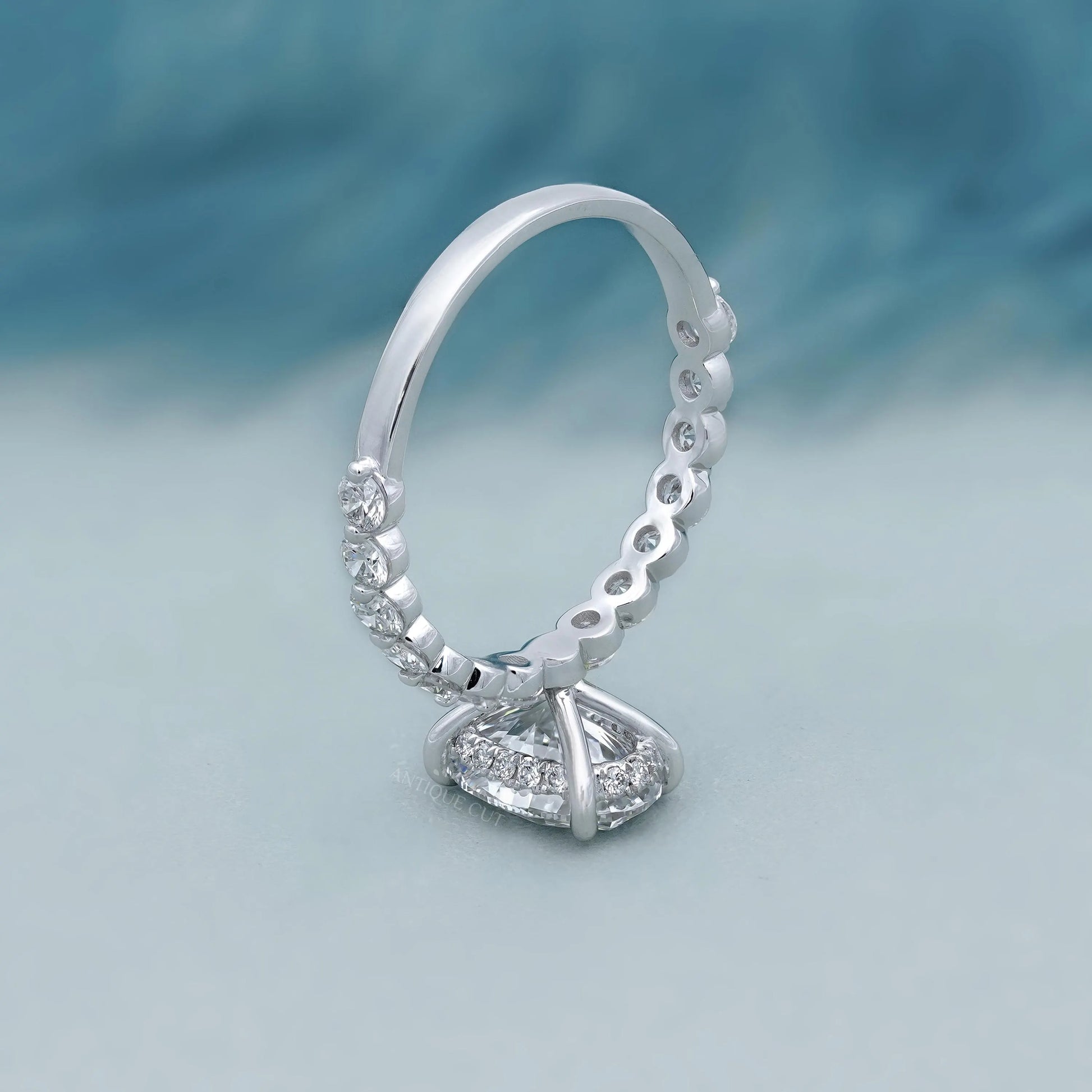 Oval 3.30tcw Lab Grown Diamond Engagement Ring | Hidden Halo & Side Stones | IGI Certified