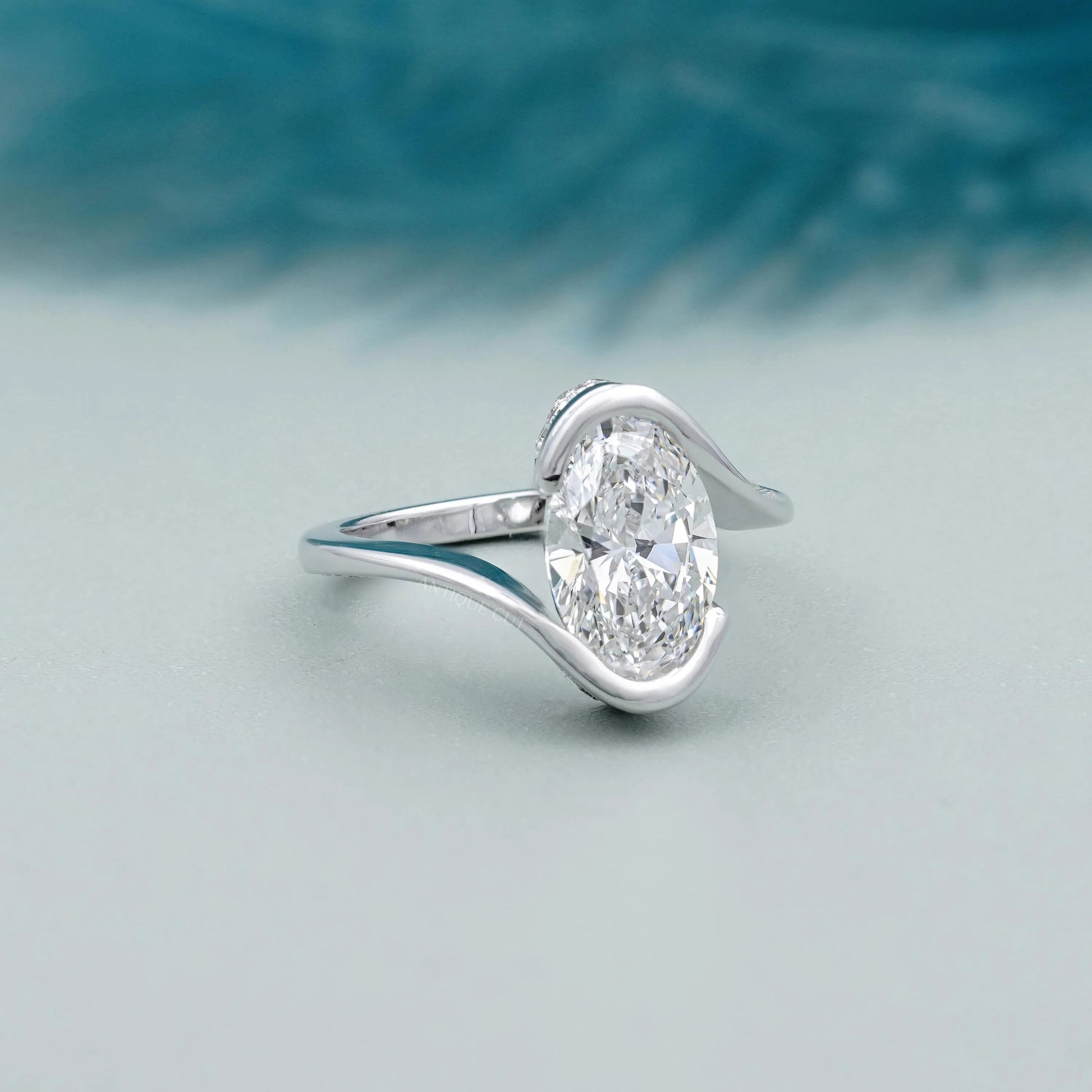 Oval 3.40tcw Lab Grown Diamond Engagement Ring | Twisted Bypass Pavé Design | IGI Certified