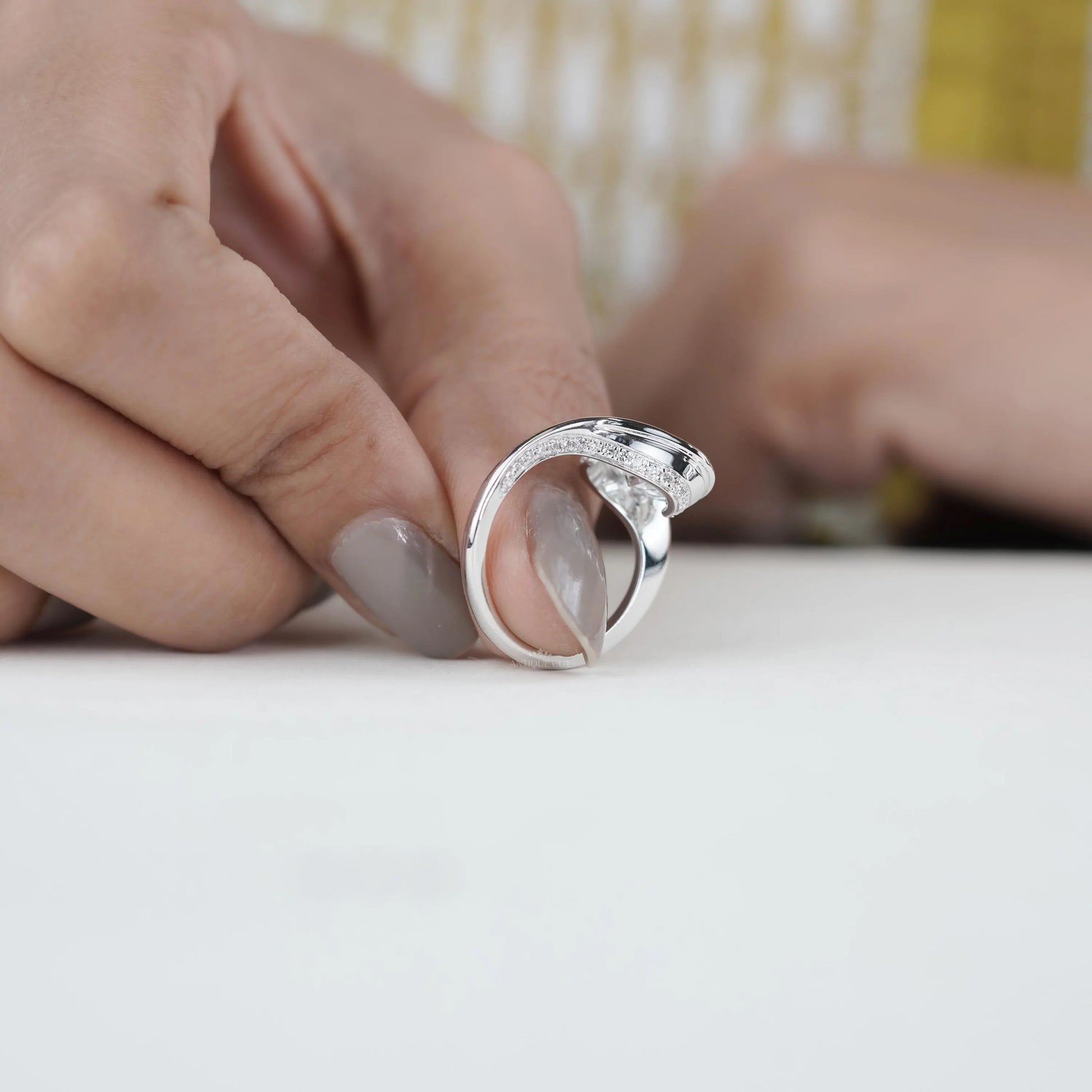 Oval 3.40tcw Lab Grown Diamond Engagement Ring | Twisted Bypass Pavé Design | IGI Certified