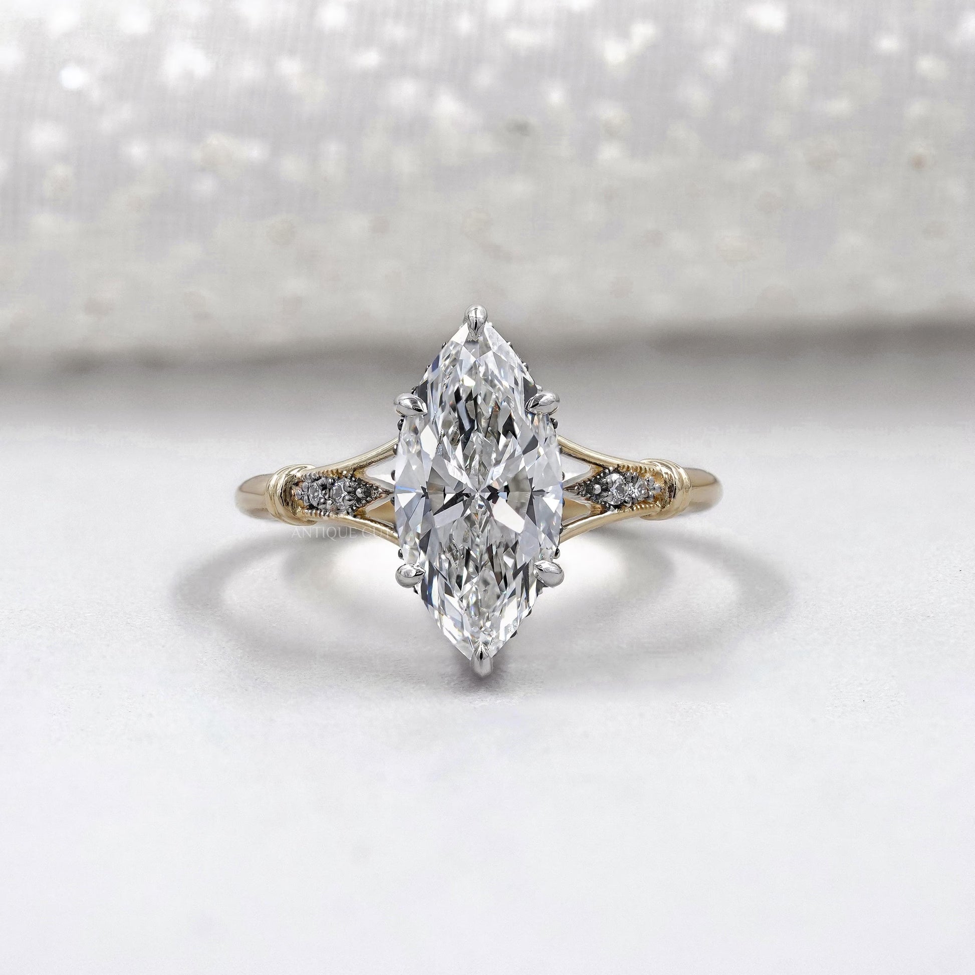 Marquise Cut 2.70tcw Lab Grown Diamond Engagement Ring | Split Shank Vintage Design | IGI Certified