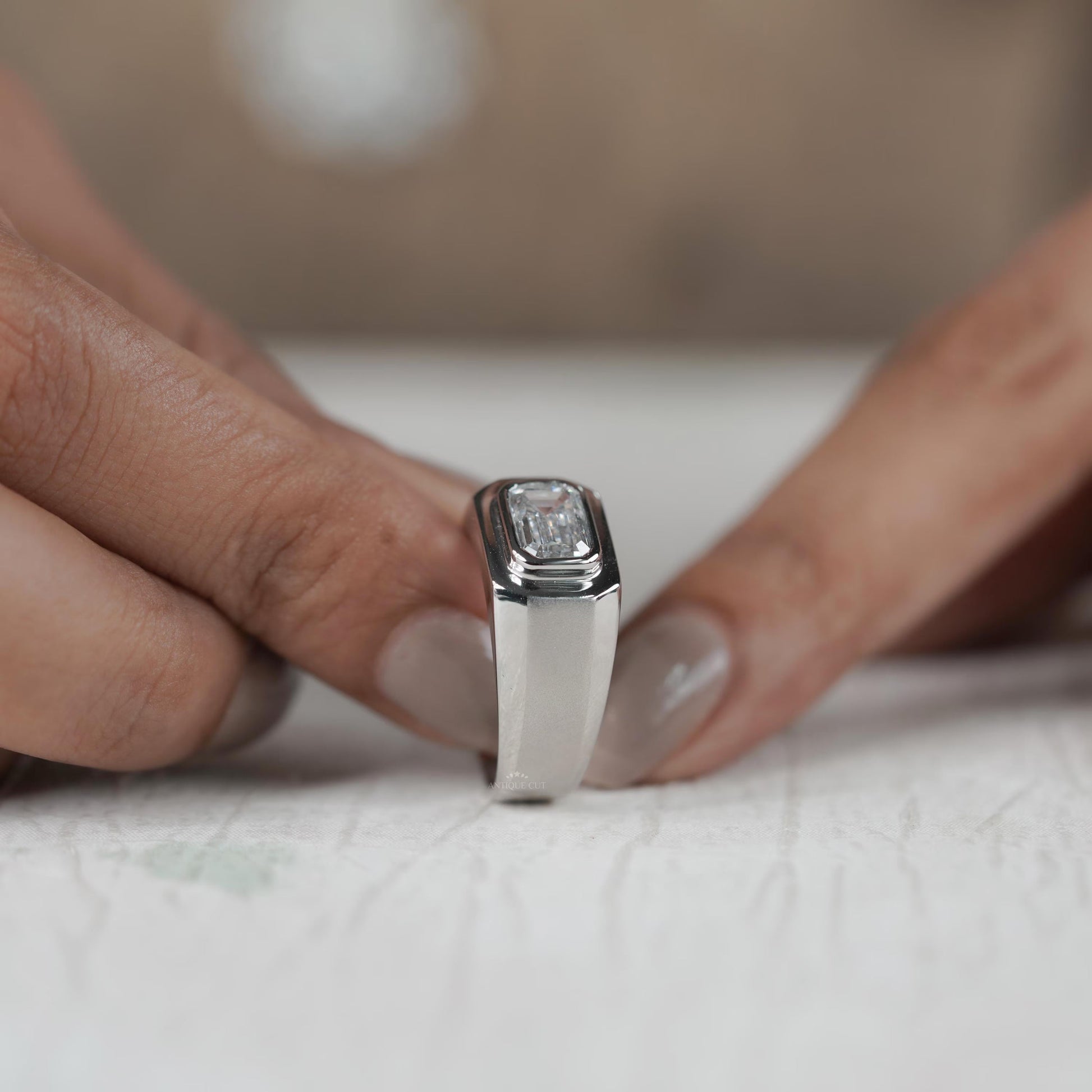 Men’s Emerald Cut 2.00ct East West Lab Grown Diamond Ring | Bezel Set Band | IGI Certified