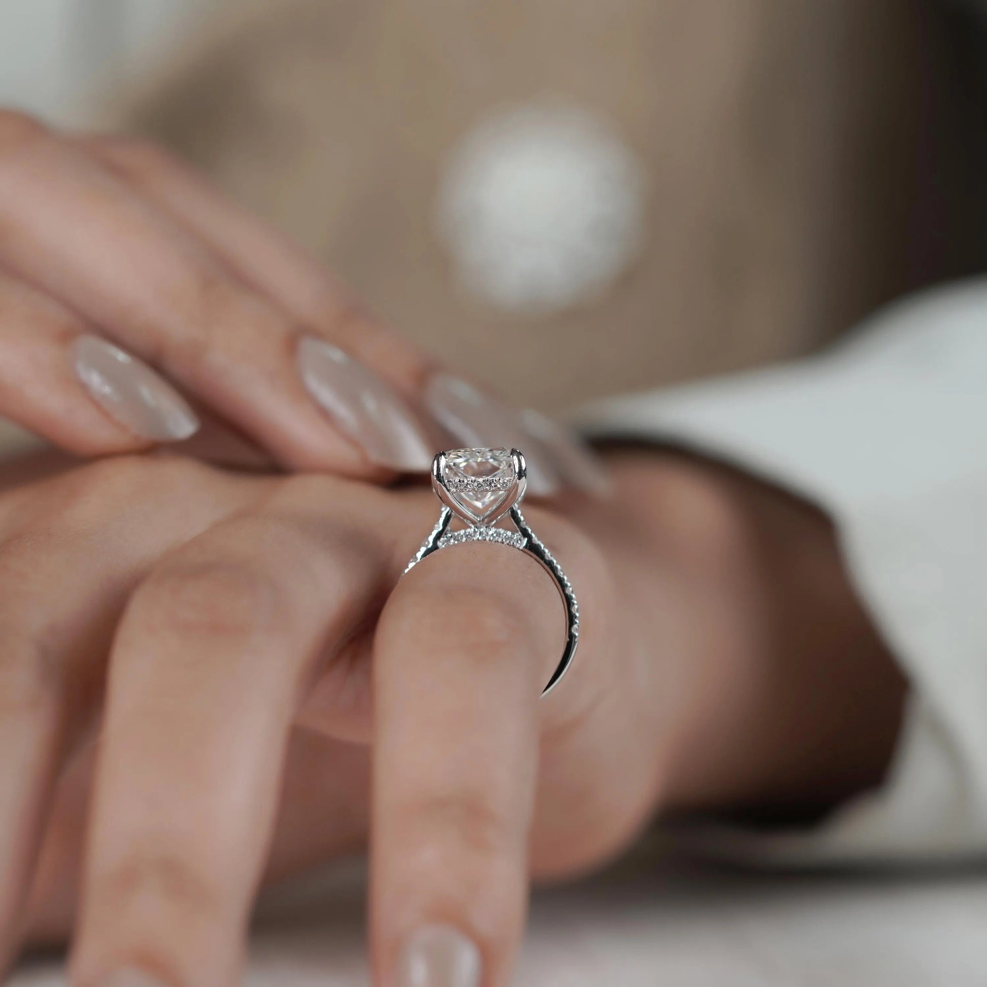 Radiant Cut 5.70tcw Lab Grown Diamond Engagement Ring | Hidden Halo & Pave | IGI Certified