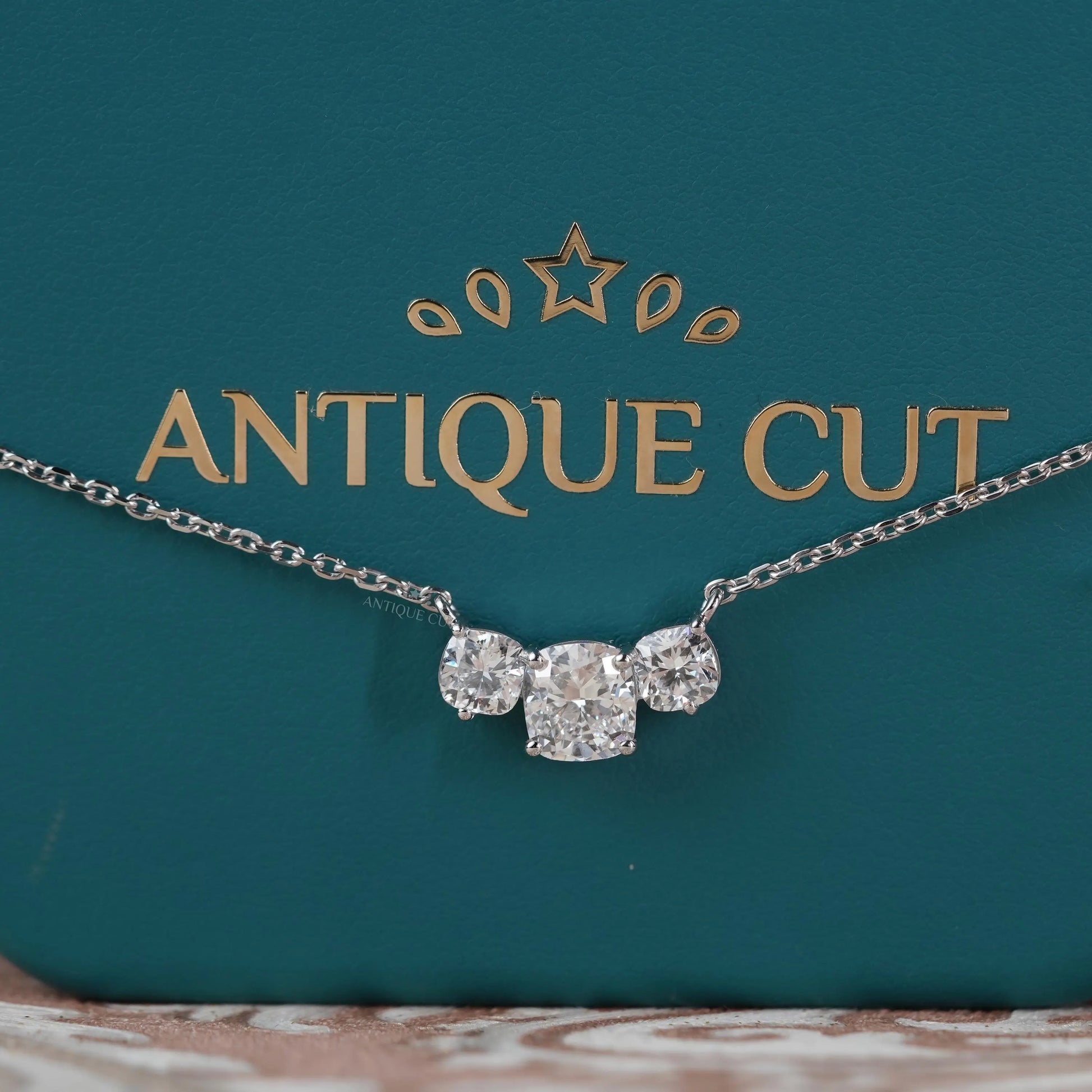 2.30tcw Cushion Cut Three Stone Lab Grown Diamond Pendant Necklace with Chain | IGI Certified | White Gold