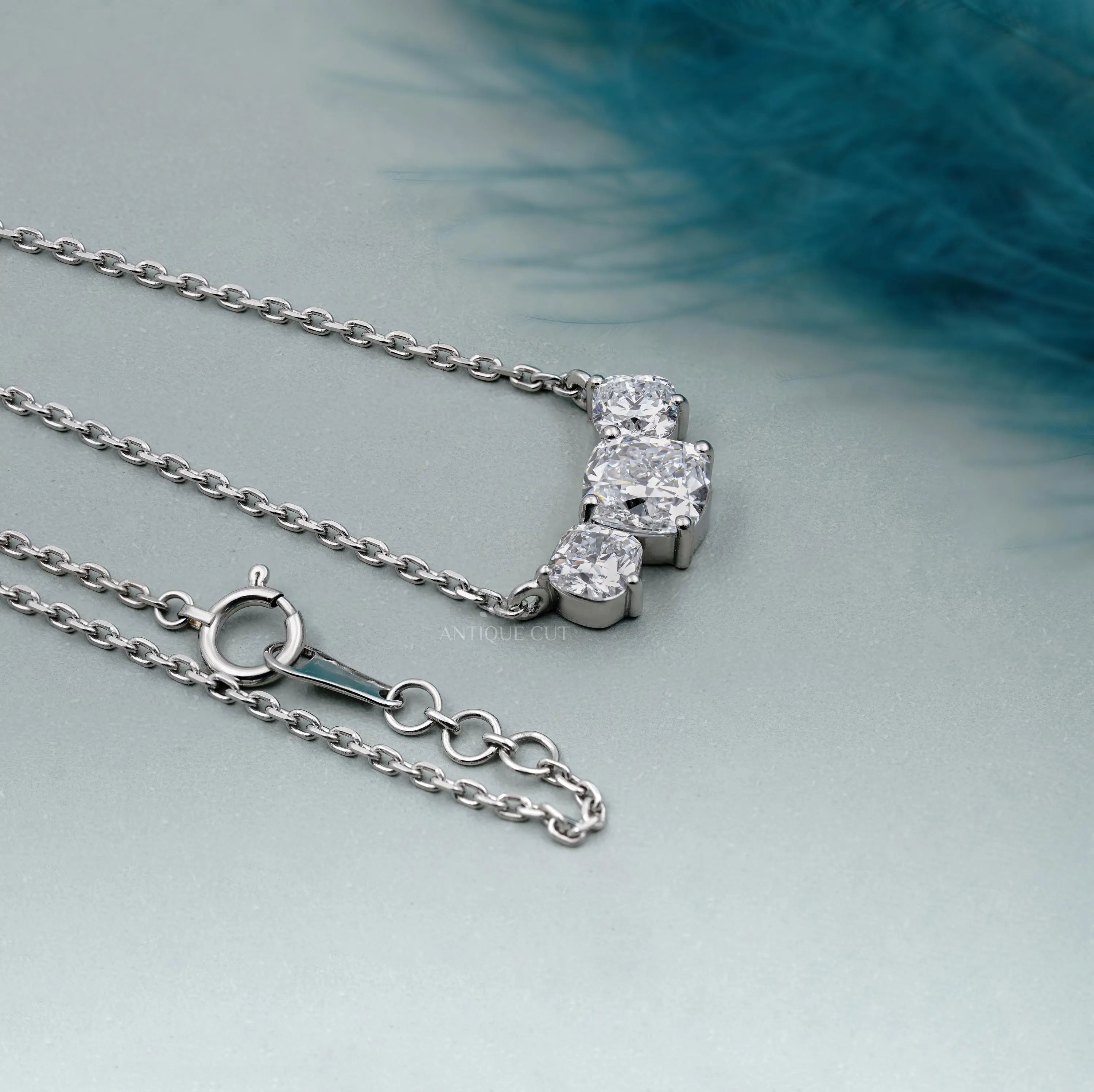 2.30tcw Cushion Cut Three Stone Lab Grown Diamond Pendant Necklace with Chain | IGI Certified | White Gold