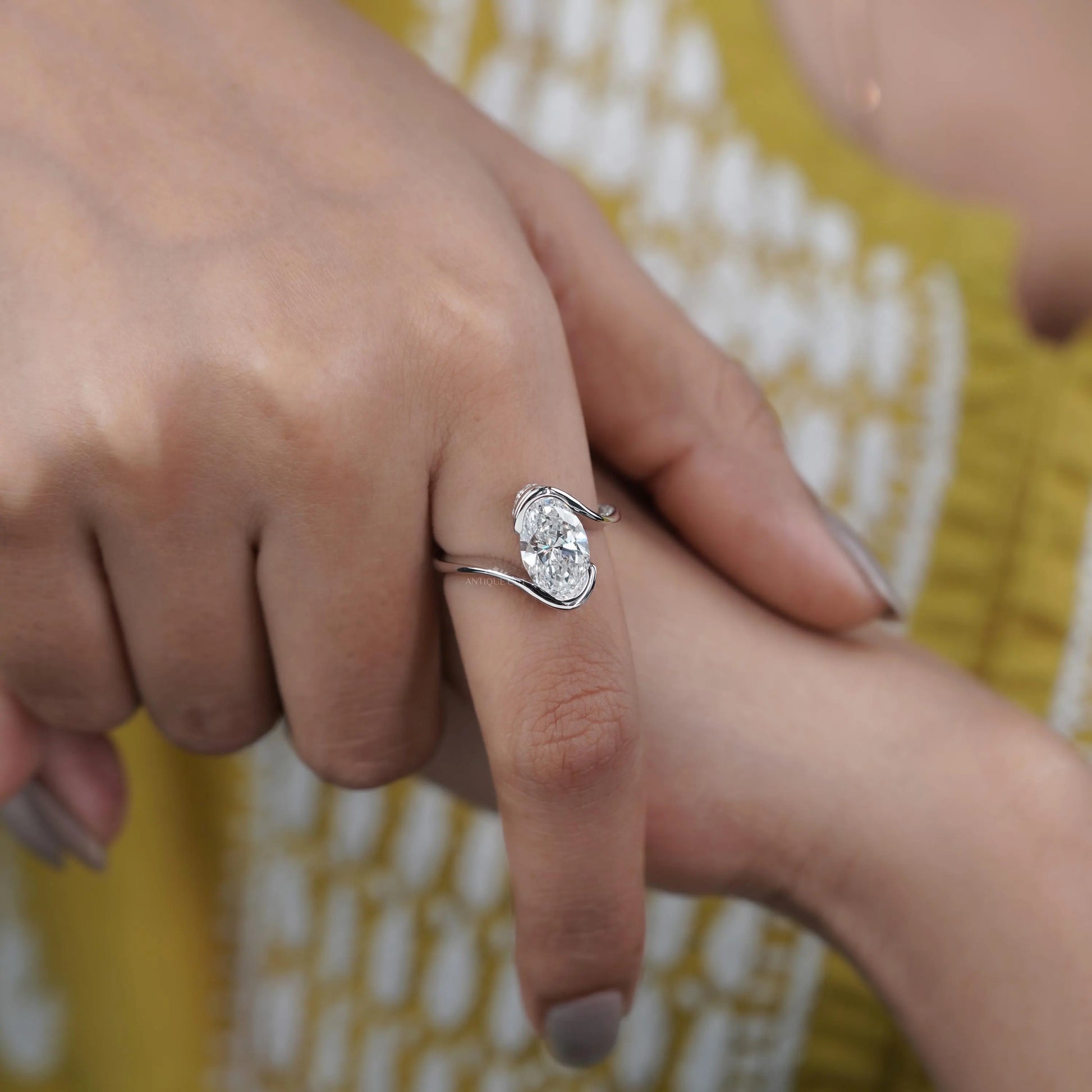 Oval 3.40tcw Lab Grown Diamond Engagement Ring | Twisted Bypass Pavé Design | IGI Certified