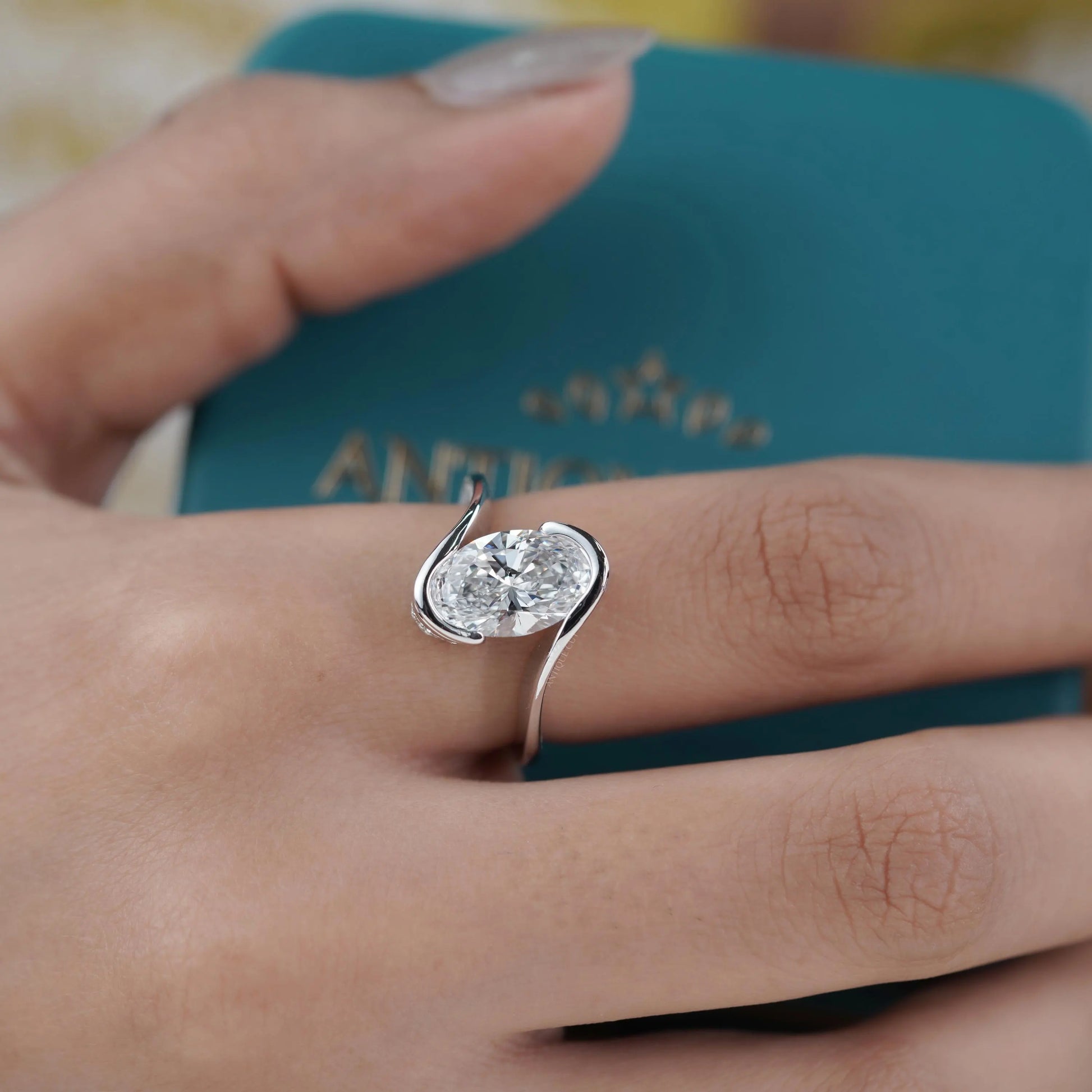 Oval 3.40tcw Lab Grown Diamond Engagement Ring | Twisted Bypass Pavé Design | IGI Certified