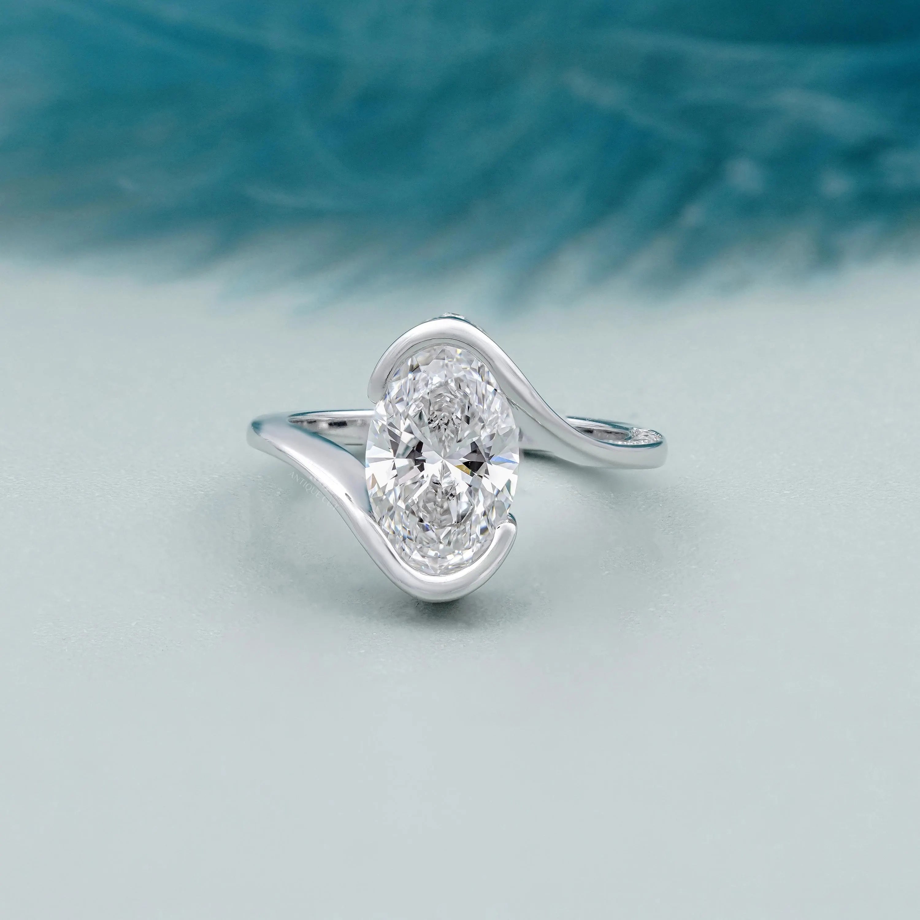 Oval 3.40tcw Lab Grown Diamond Engagement Ring | Twisted Bypass Pavé Design | IGI Certified