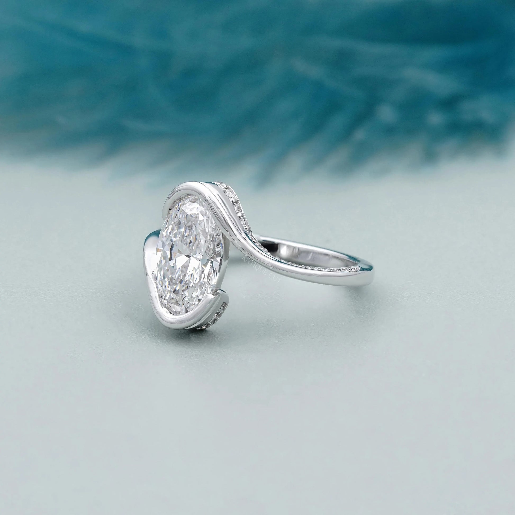 Oval 3.40tcw Lab Grown Diamond Engagement Ring | Twisted Bypass Pavé Design | IGI Certified