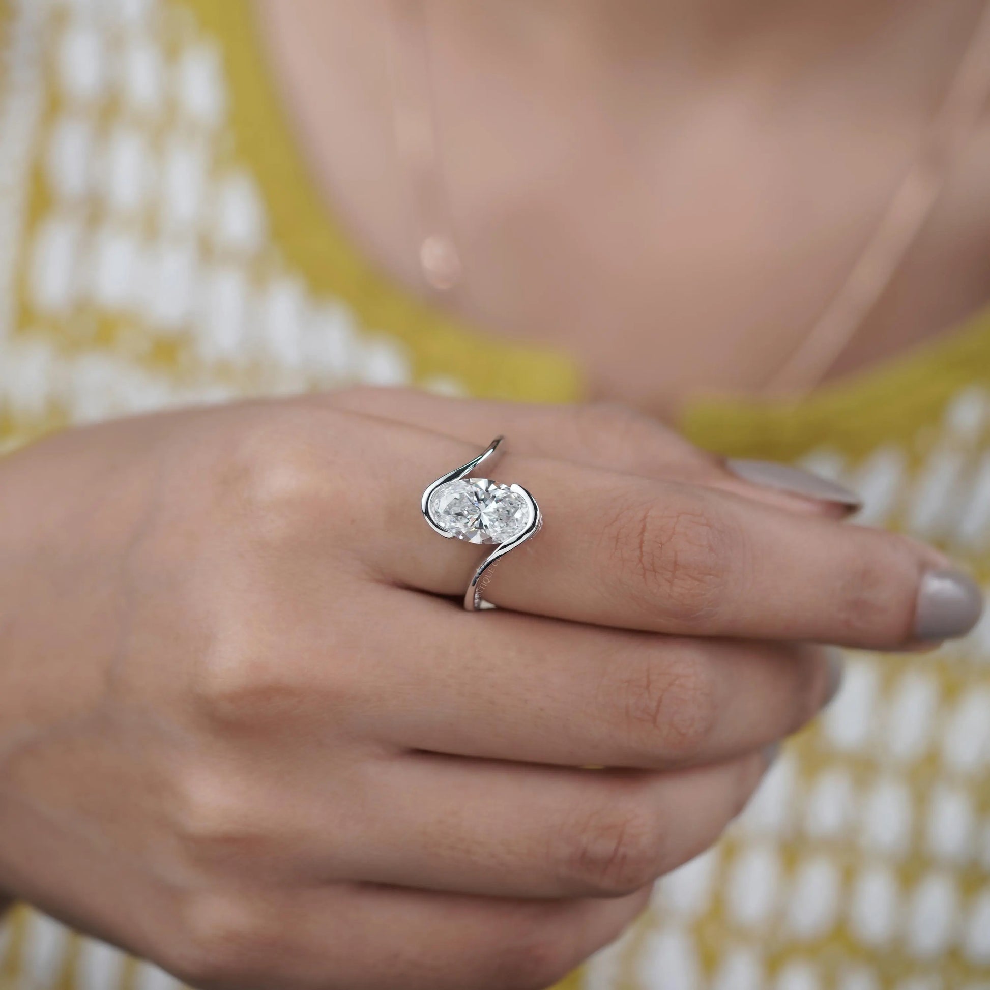 Oval 3.40tcw Lab Grown Diamond Engagement Ring | Twisted Bypass Pavé Design | IGI Certified