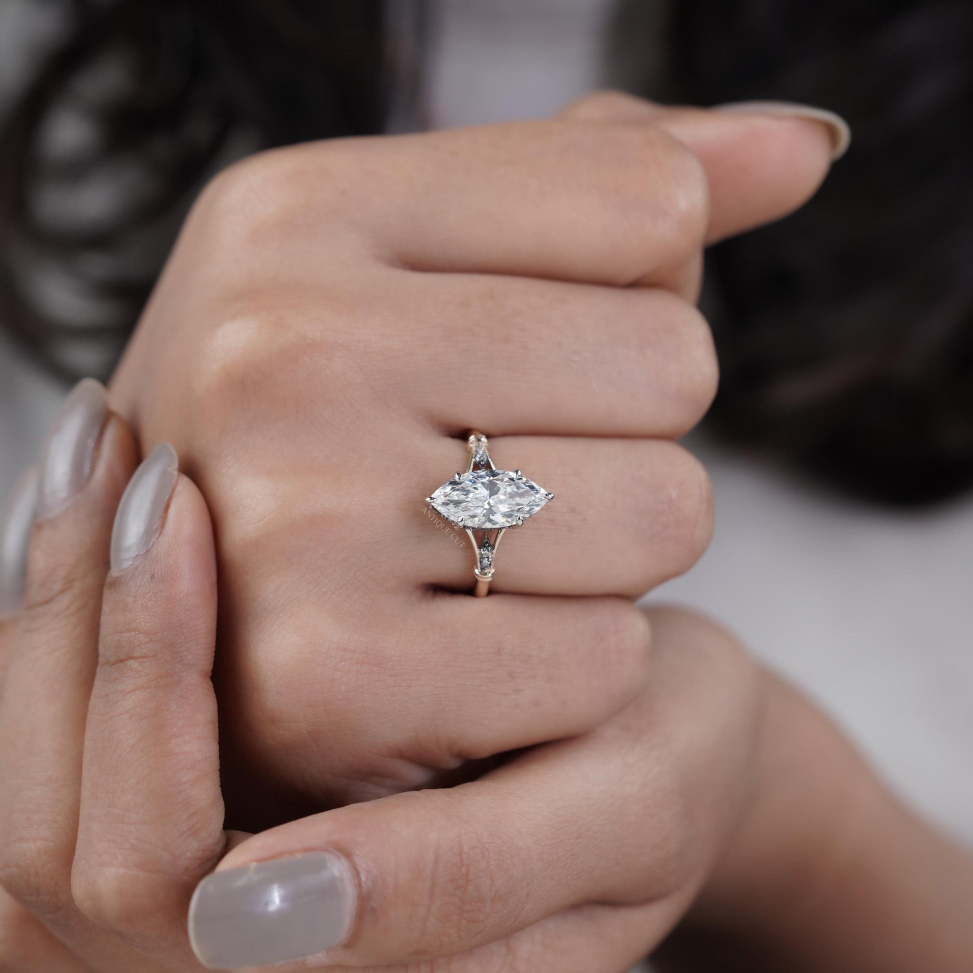 Marquise Cut 2.70tcw Lab Grown Diamond Engagement Ring | Split Shank Vintage Design | IGI Certified