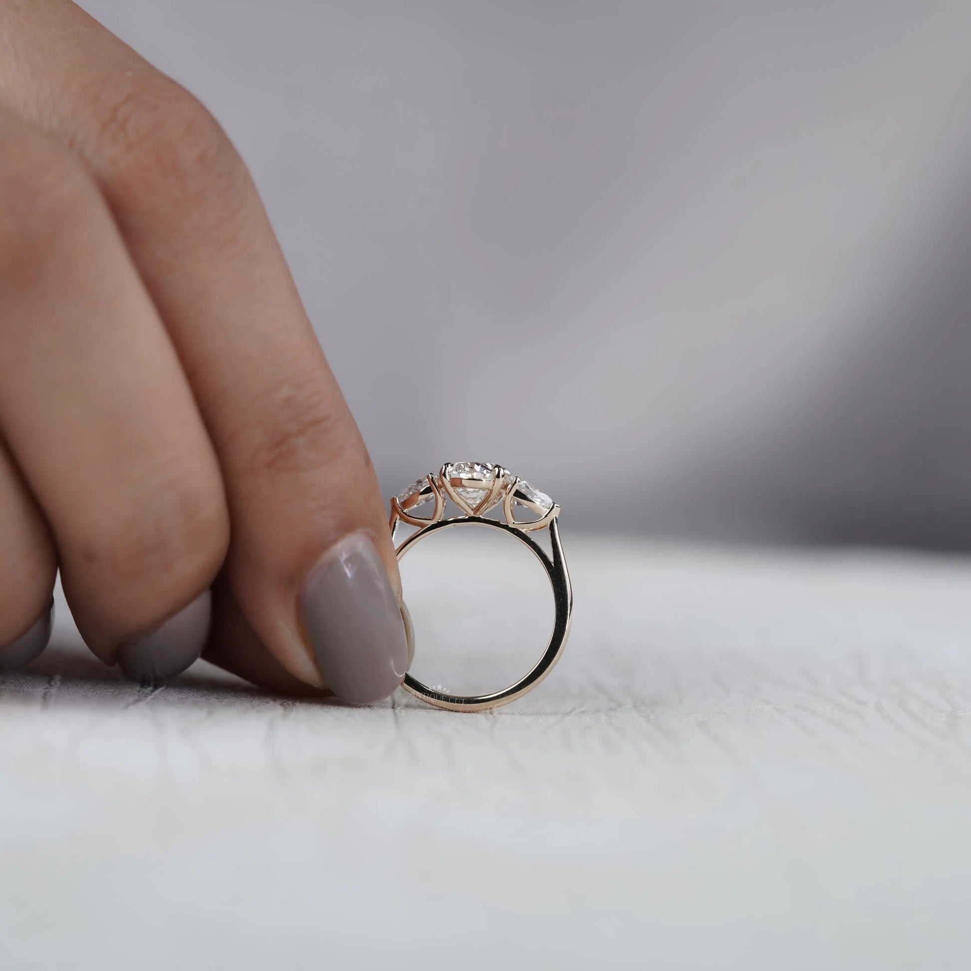 Oval Cut 2.00tcw Lab Grown Diamond Engagement Ring | Three Stone Pear Side Design | IGI Certified