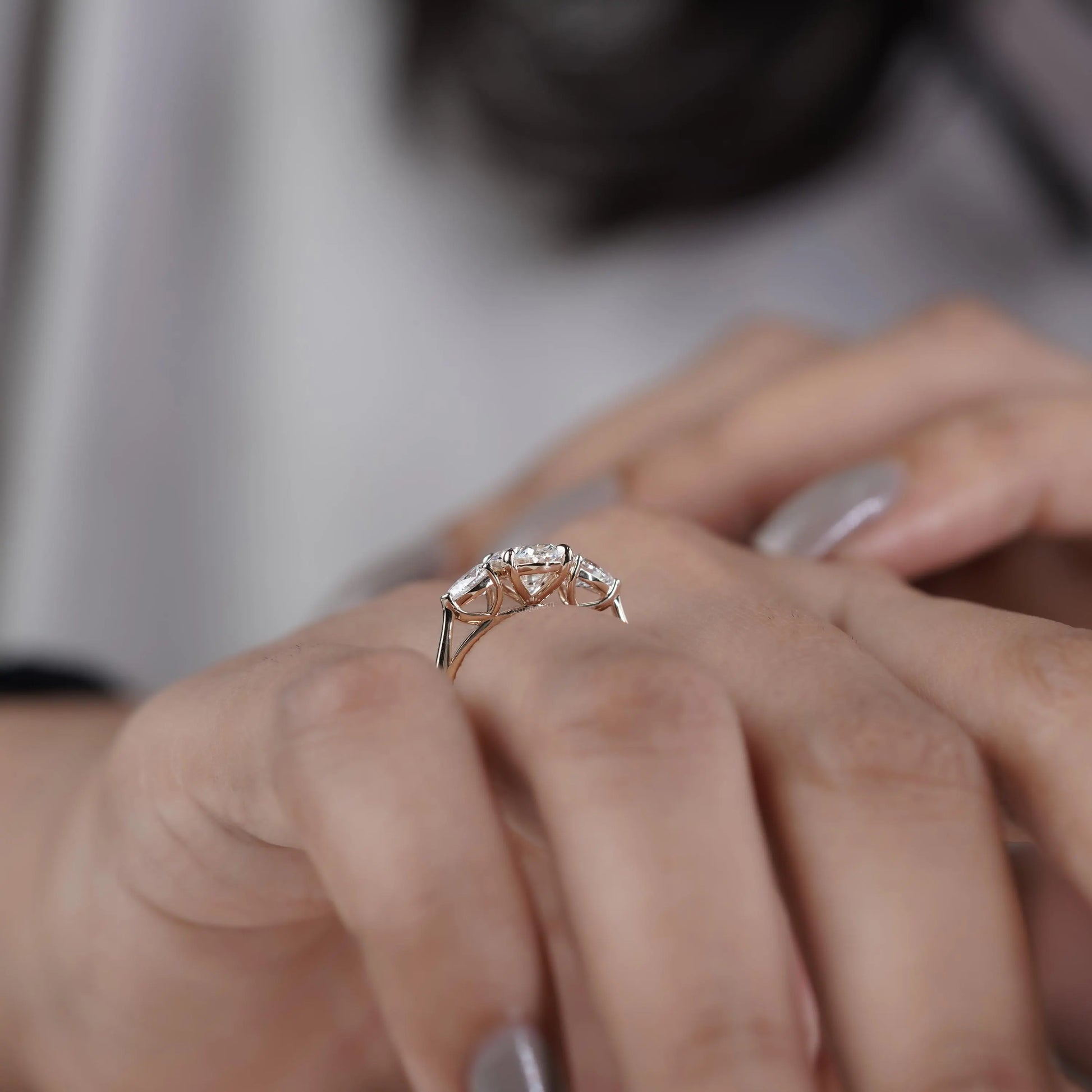 Oval Cut 2.00tcw Lab Grown Diamond Engagement Ring | Three Stone Pear Side Design | IGI Certified