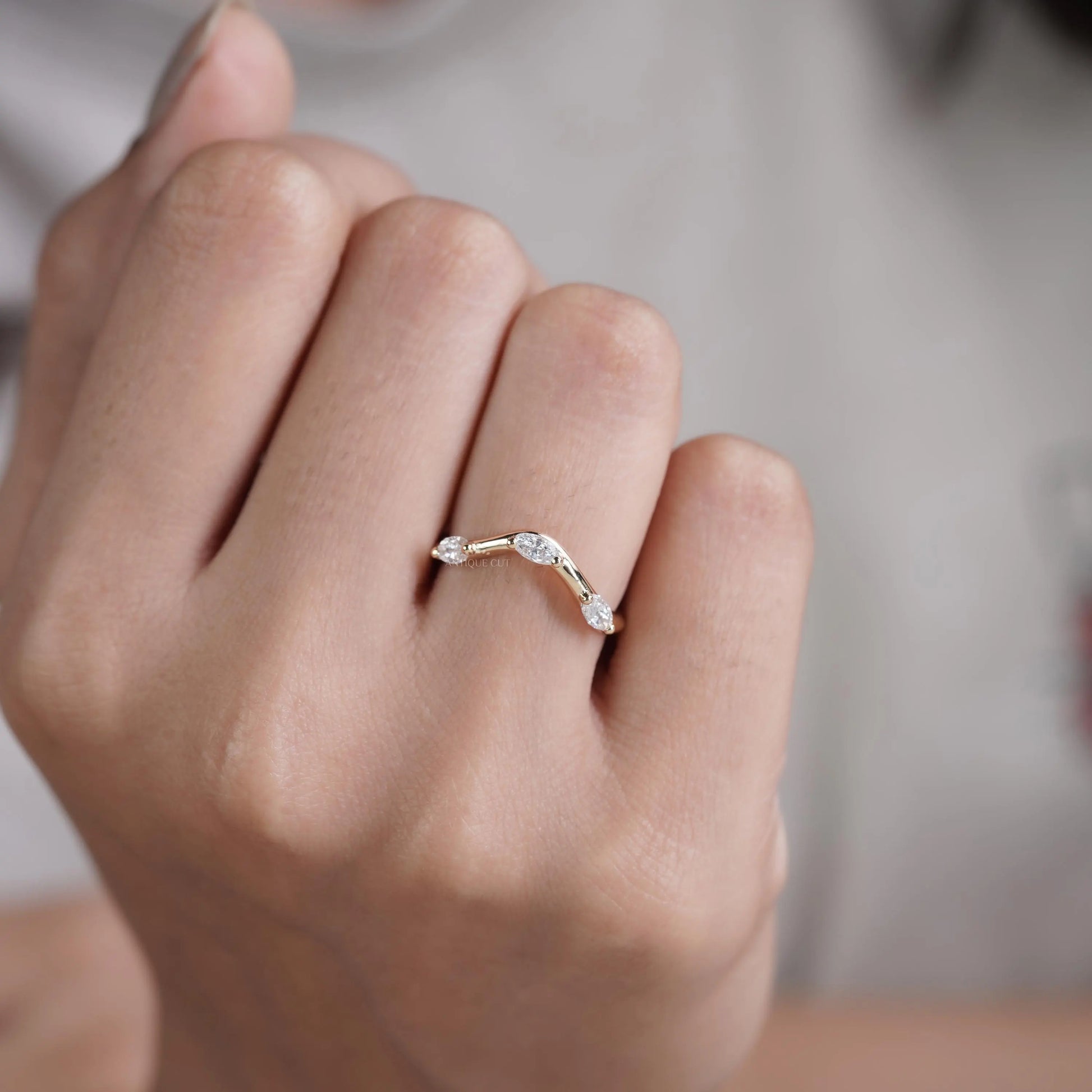 Marquise 0.33tcw Lab Grown Diamond Curved Wedding Band | Chevron Contour Ring | EF Color | VS Clarity