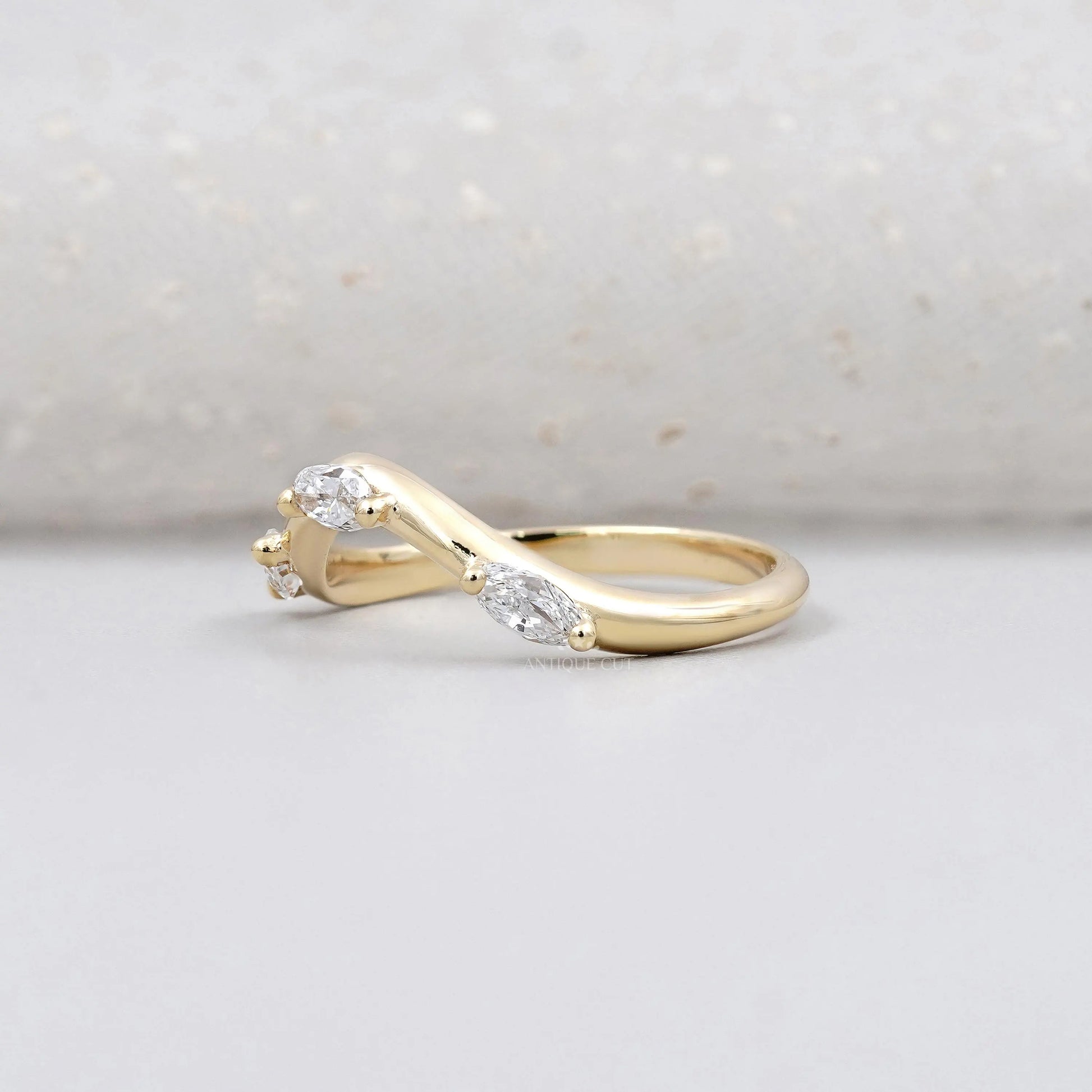 Marquise 0.33tcw Lab Grown Diamond Curved Wedding Band | Chevron Contour Ring | EF Color | VS Clarity