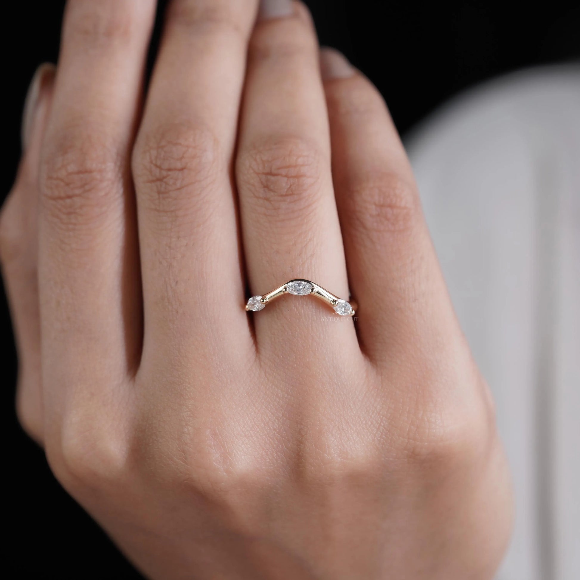 Marquise 0.33tcw Lab Grown Diamond Curved Wedding Band | Chevron Contour Ring | EF Color | VS Clarity