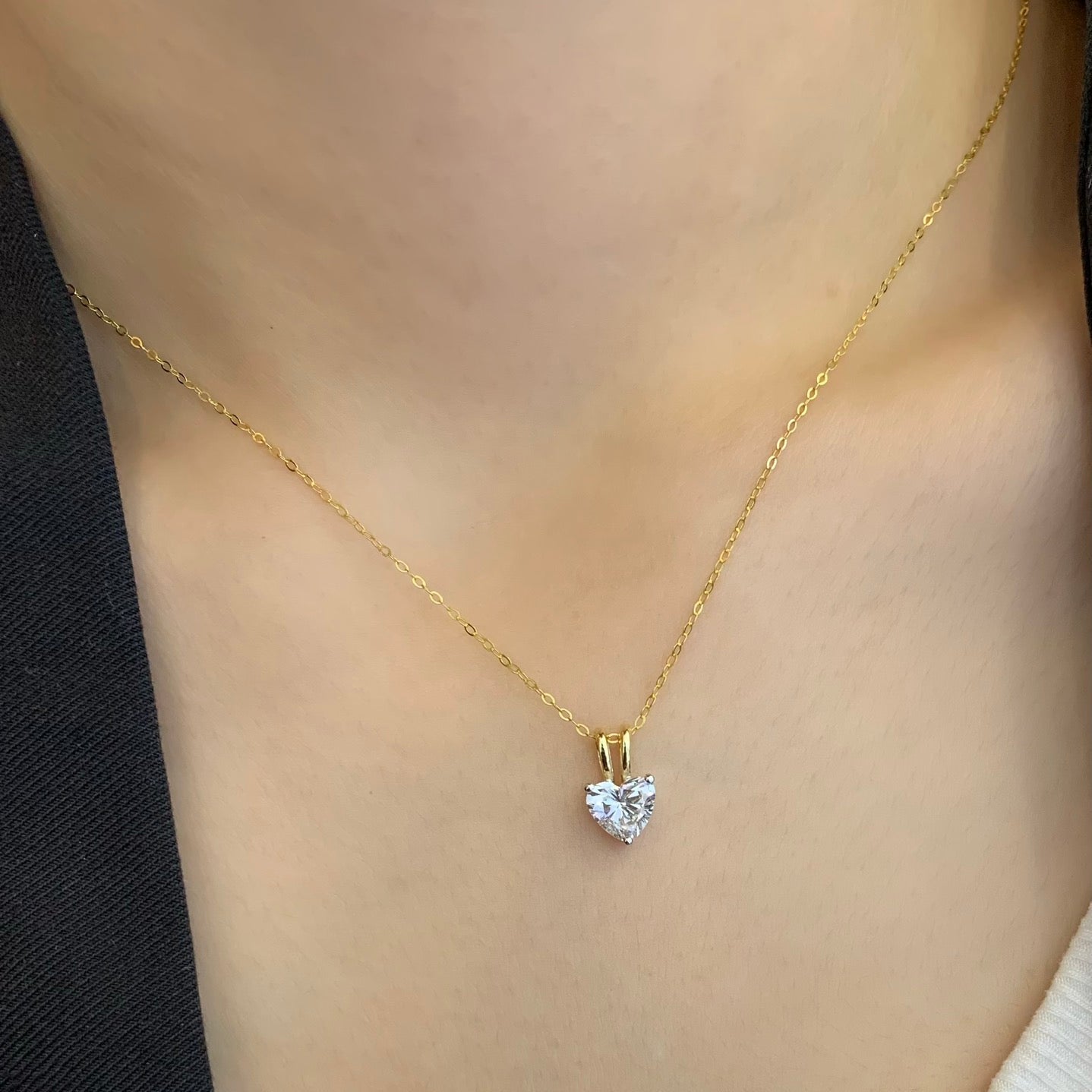 Heart 1.00ct Lab Grown Diamond Two Tone Solitaire Pendant Necklace, D-E-F Color, VVS-VS Clarity - IGI Certified Necklace