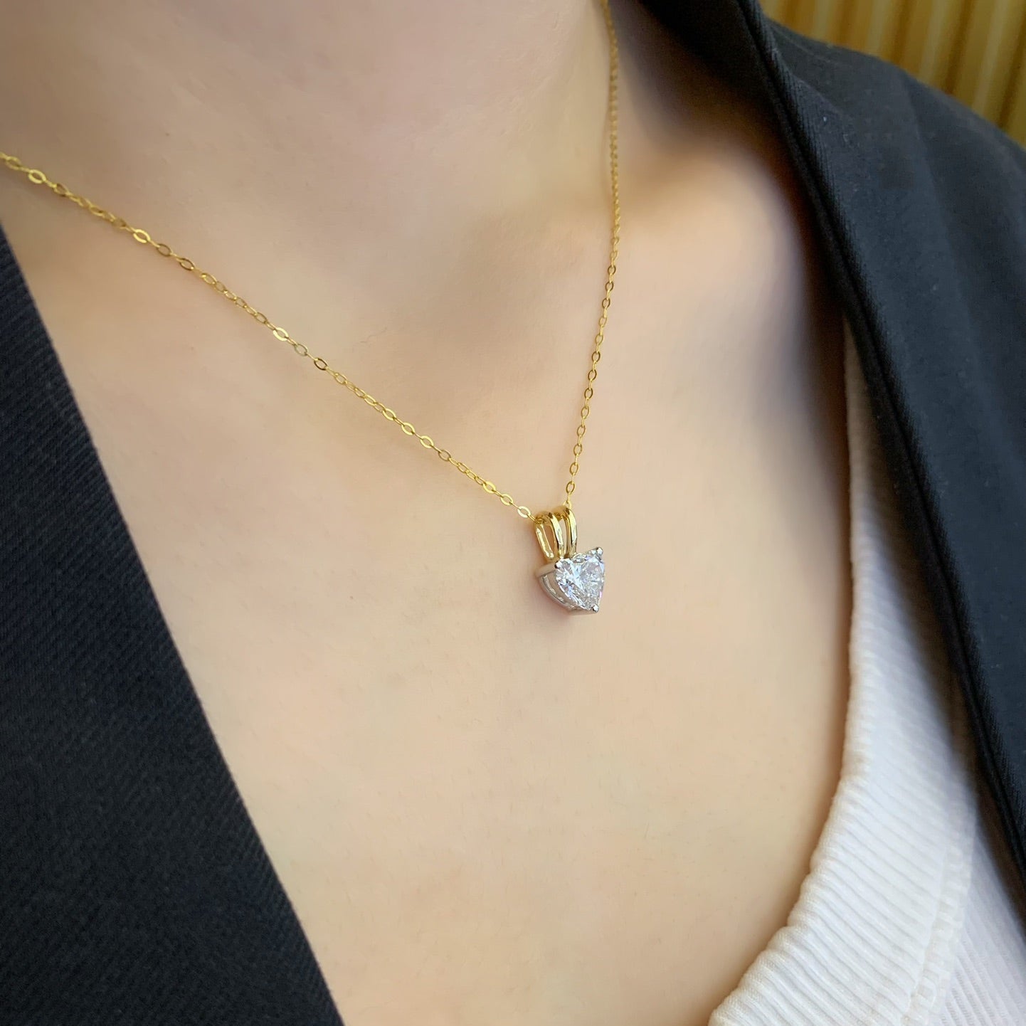 Heart 1.00ct Lab Grown Diamond Two Tone Solitaire Pendant Necklace, D-E-F Color, VVS-VS Clarity - IGI Certified Necklace