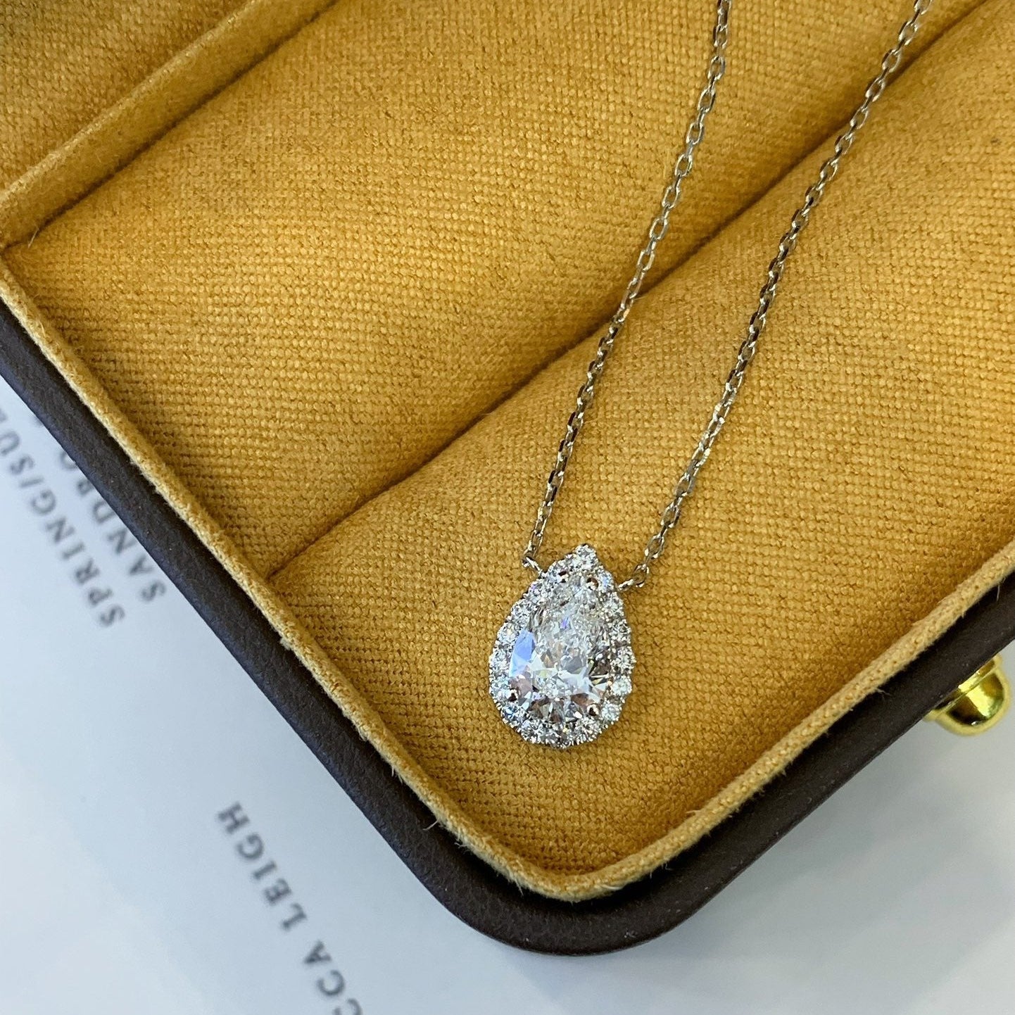 Pear 0.85tcw Lab Grown Diamond Halo Style Necklace, D-E-F Color, VVS-VS Clarity - IGI Certified Necklace