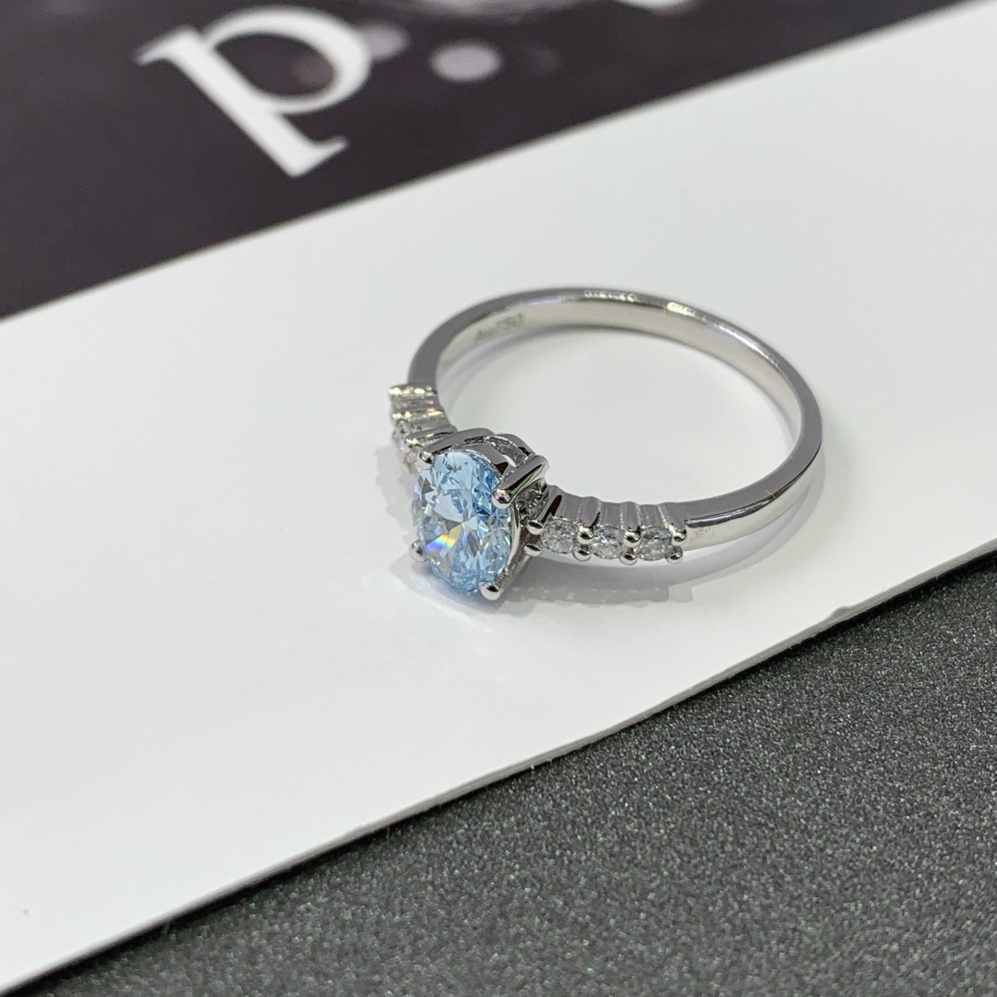 Oval Fancy Blue 1.20tcw Lab Grown Diamond Solitaire Pave Engagement Ring, EF Color, VS Clarity - IGI Certified