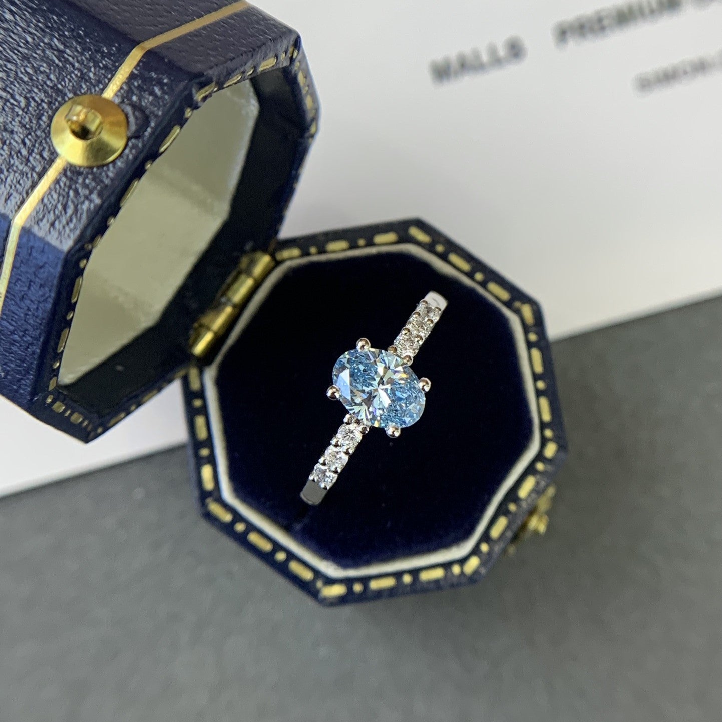 Oval Fancy Blue 1.20tcw Lab Grown Diamond Solitaire Pave Engagement Ring, EF Color, VS Clarity - IGI Certified