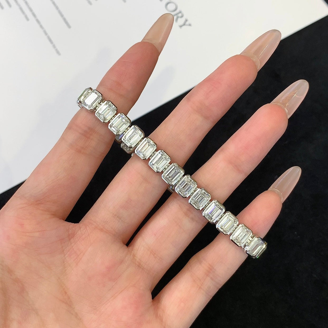 10.00tcw Emerald Lab Diamond Bezel Bracelet | D-E-F Color VVS–VS Clarity | IGI Certified | White Gold