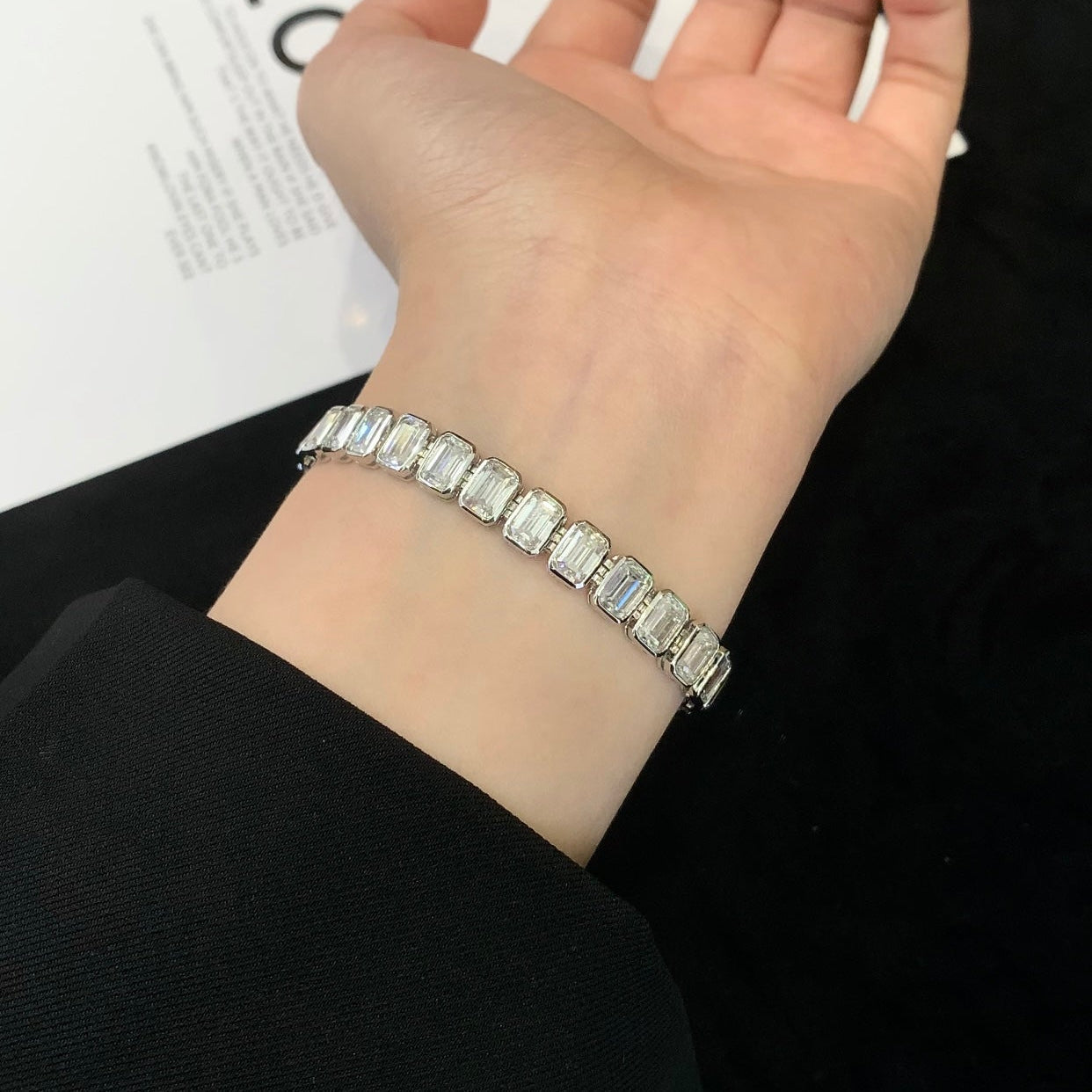 10.00tcw Emerald Lab Diamond Bezel Bracelet | D-E-F Color VVS–VS Clarity | IGI Certified | White Gold