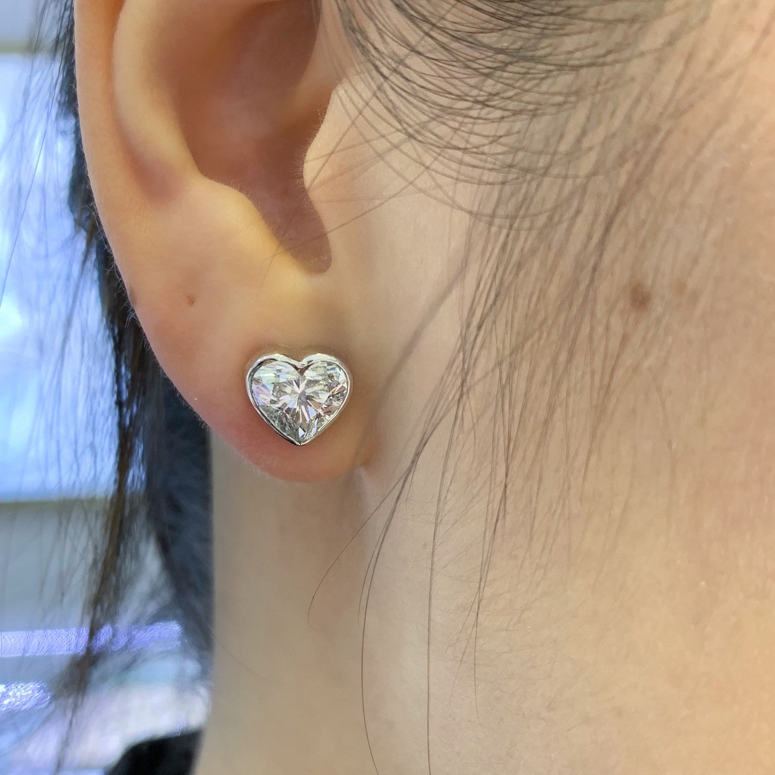 3.00tcw Lab Grown Diamond Heart Stud Earring, D-E-F Color, VVS-VS Clarity