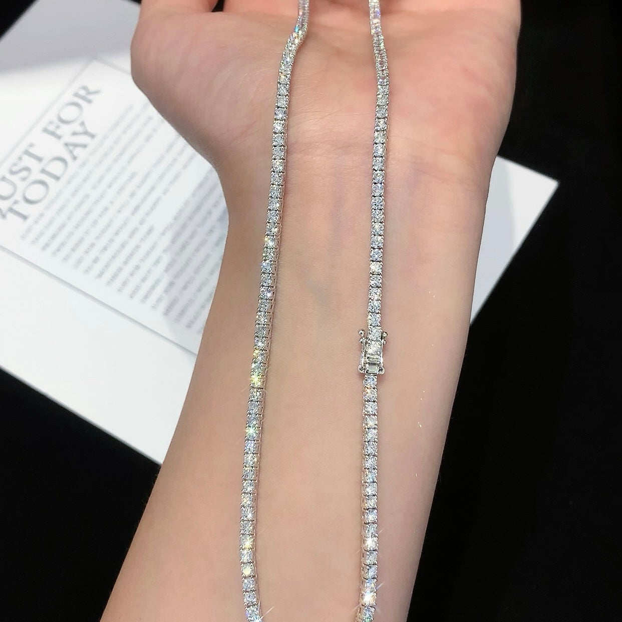 8.70tcw Round Lab Grown Diamond Tennis Chain Necklace | EF VS | Adjustable 16–18 Inch Gold Necklace | IGI Certified