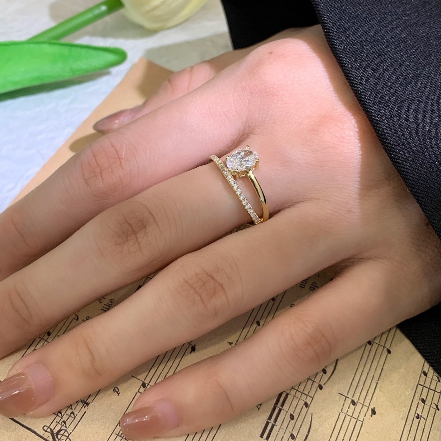 Oval 1.60tcw Lab Diamond Ring | Wrap Band | IGI Certified | DEF VVS–VS Clarity