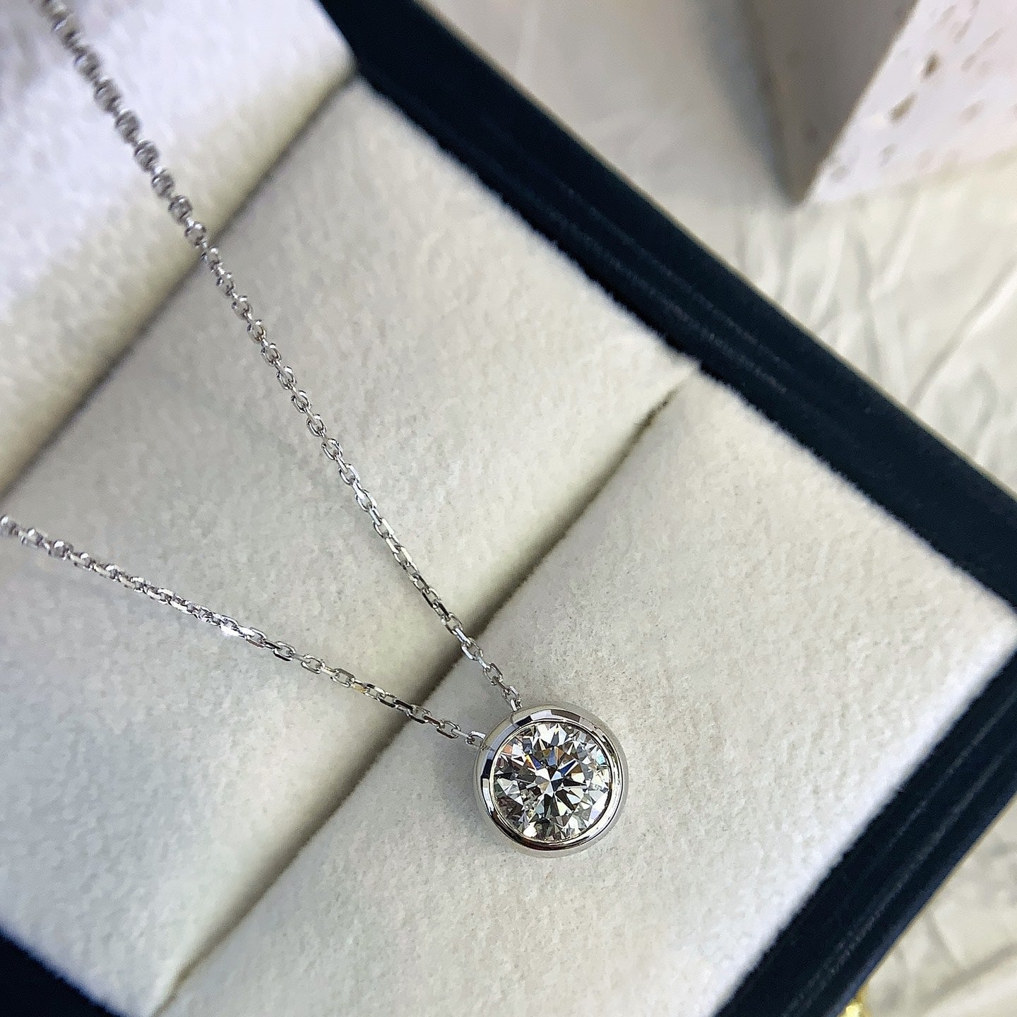 Round 1.00ct Lab Grown Diamond Bezel Style Necklace, D-E-F Color, VVS-VS Clarity - IGI Certified Necklace