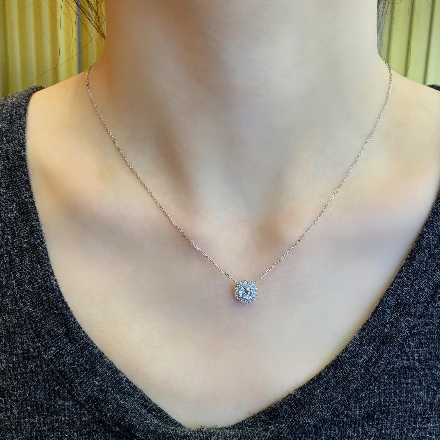 Round 0.60tcw Lab Grown Diamond Halo Set Necklace, D-E-F Color, VVS-VS Clarity - IGI Certified Necklace