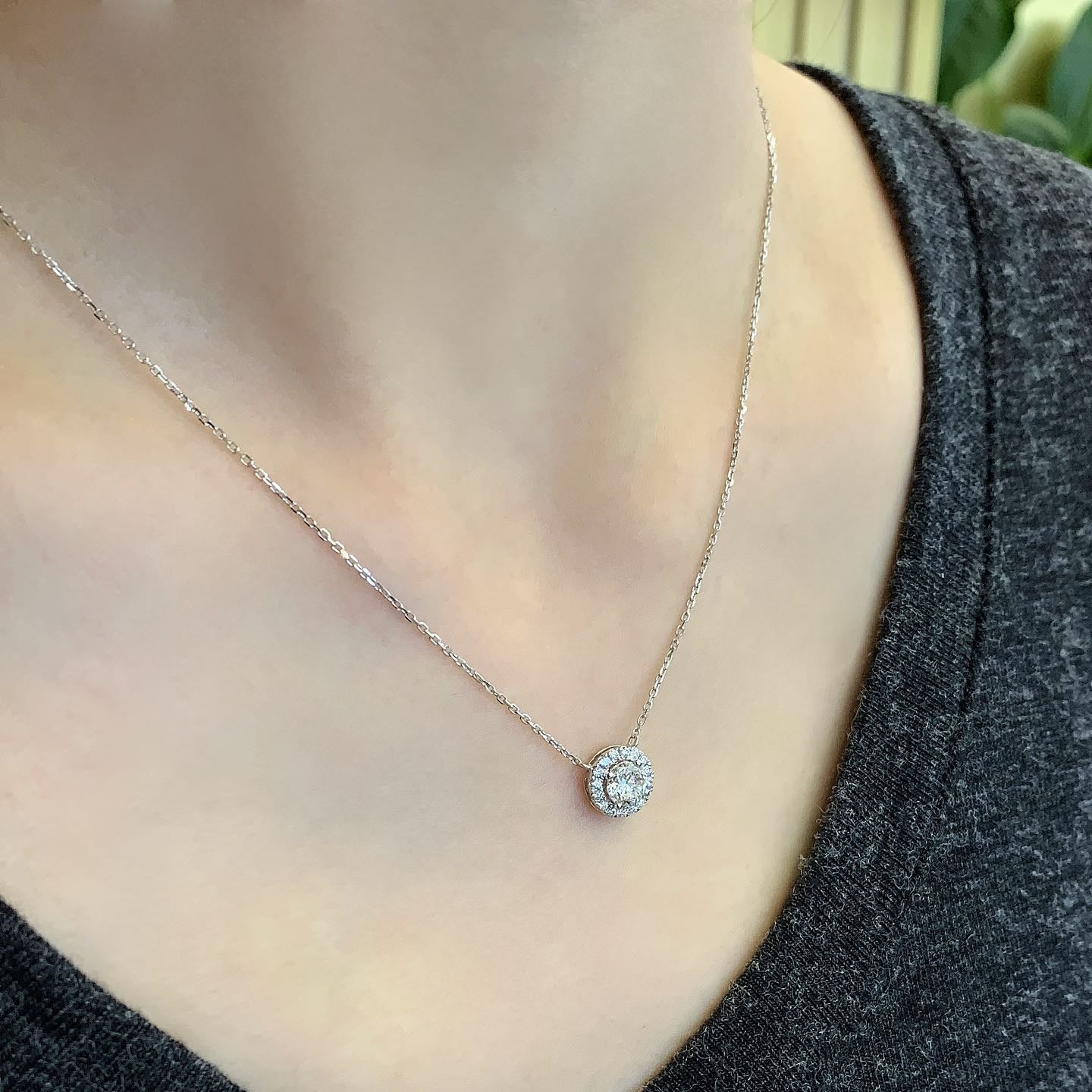 Round 0.60tcw Lab Grown Diamond Halo Set Necklace, D-E-F Color, VVS-VS Clarity - IGI Certified Necklace