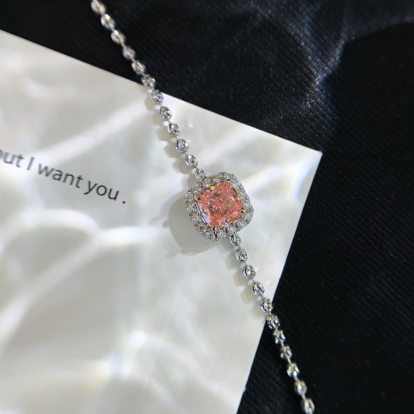 Elegant 1.20tcw Pink Cushion & White Halo Lab Diamond Bracelet | VVS–VS Clarity