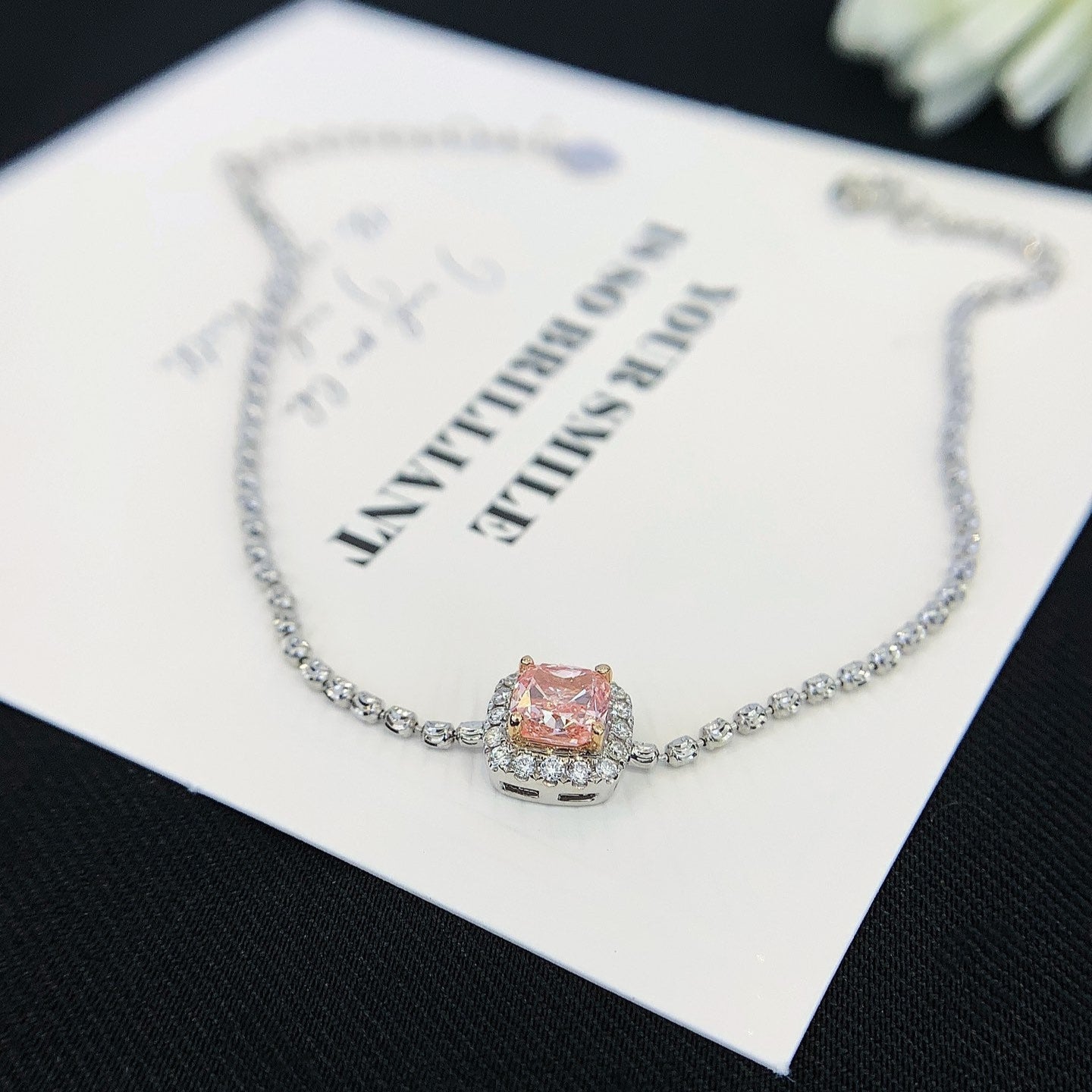 Elegant 1.20tcw Pink Cushion & White Halo Lab Diamond Bracelet | VVS–VS Clarity