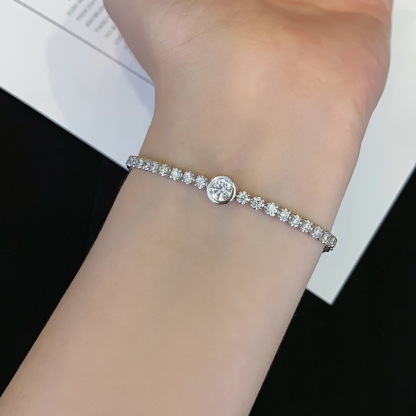 6.50tcw Round Lab Diamond Bezel Tennis Bracelet | DEF VVS–VS | IGI Certified | White Gold