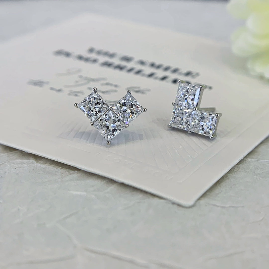 1.80tcw Lab Grown Diamond V Shape Princess cut Earring, EF Color, VS Clarity