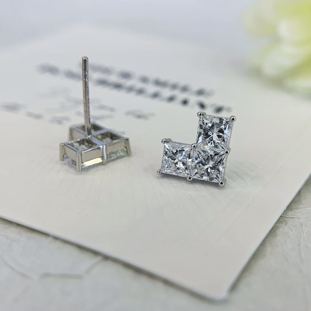 1.80tcw Lab Grown Diamond V Shape Princess cut Earring, EF Color, VS Clarity