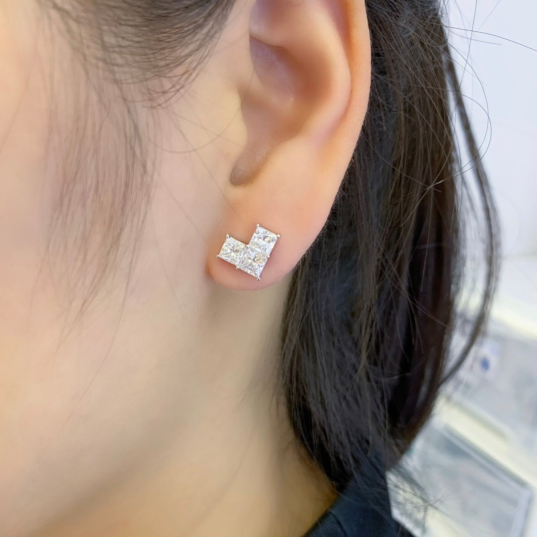 1.80tcw Lab Grown Diamond V Shape Princess cut Earring, EF Color, VS Clarity