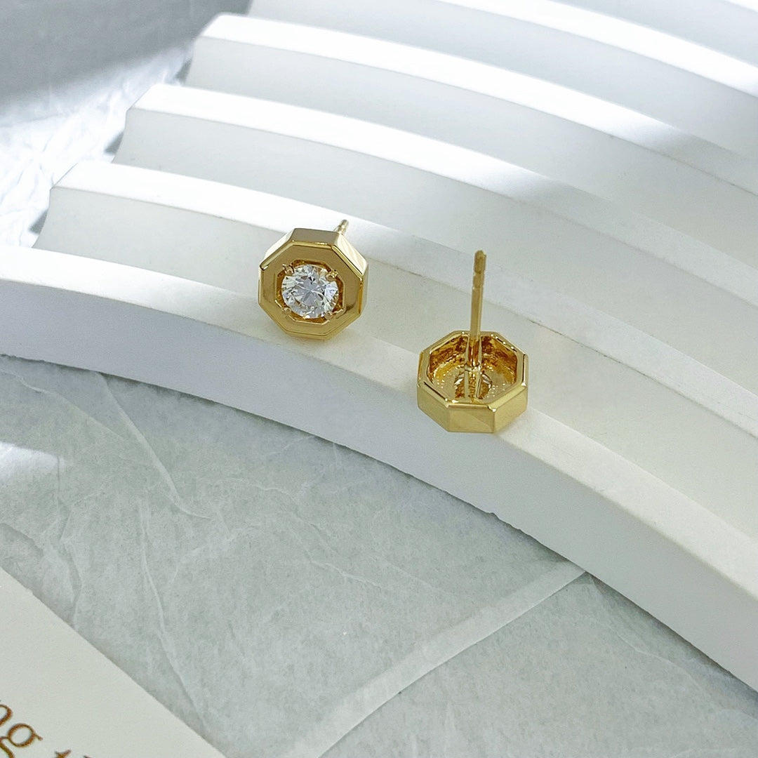 1.00tcw Lab Grown Diamond Round Hexagon Shaped Bezel Set Stud Earring, D-E-F Color, VVS-VS Clarity