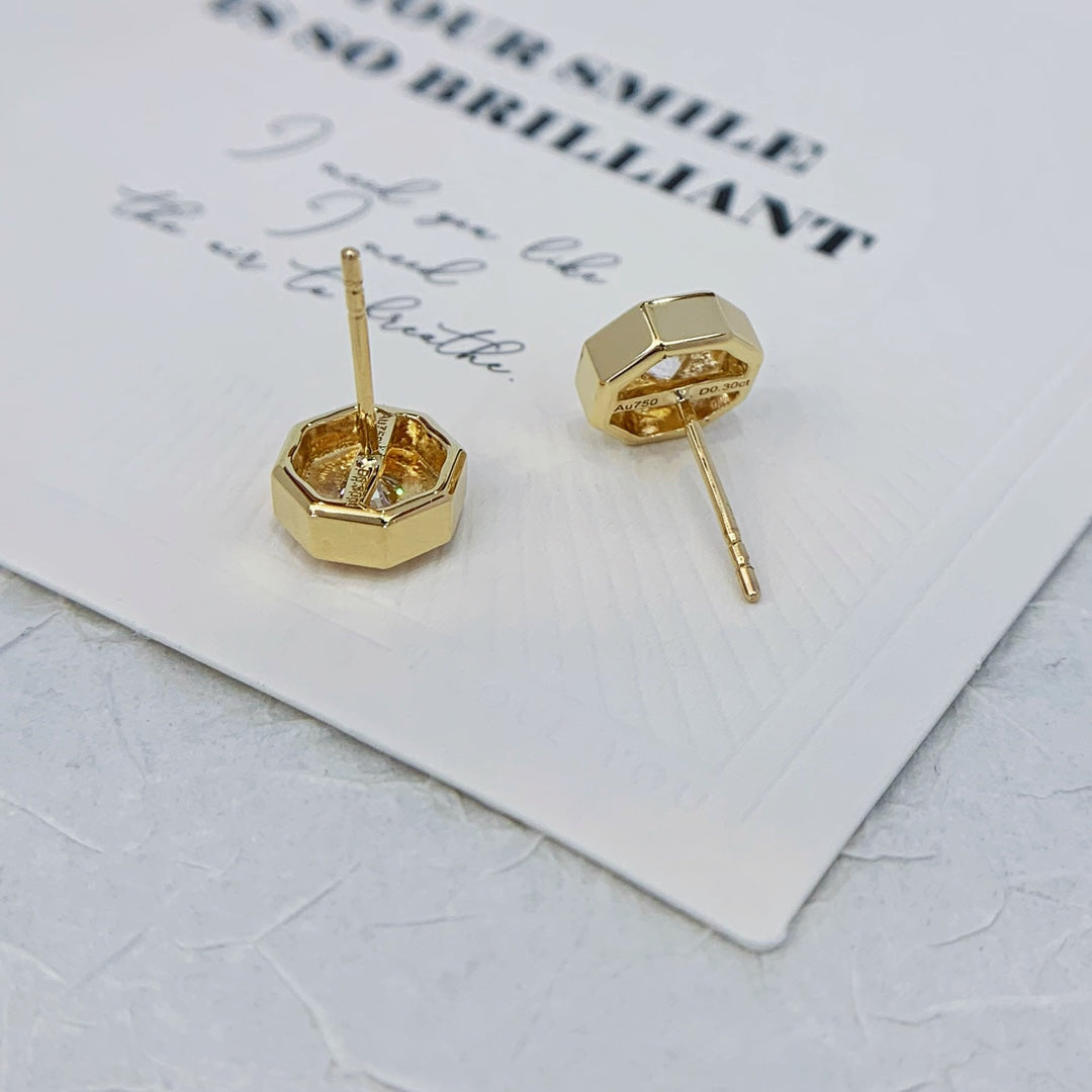 1.00tcw Lab Grown Diamond Round Hexagon Shaped Bezel Set Stud Earring, D-E-F Color, VVS-VS Clarity