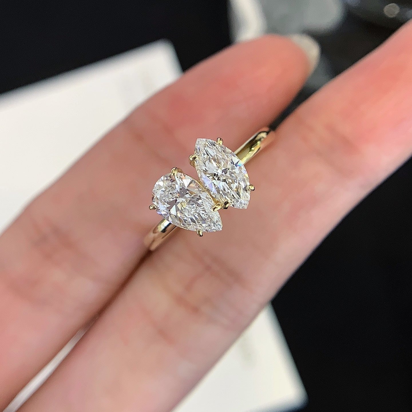 2.00ctw Marquise & Pear Toi Et Moi Ring | Lab Grown Diamond | IGI Certified | 10k 14k 18k Gold