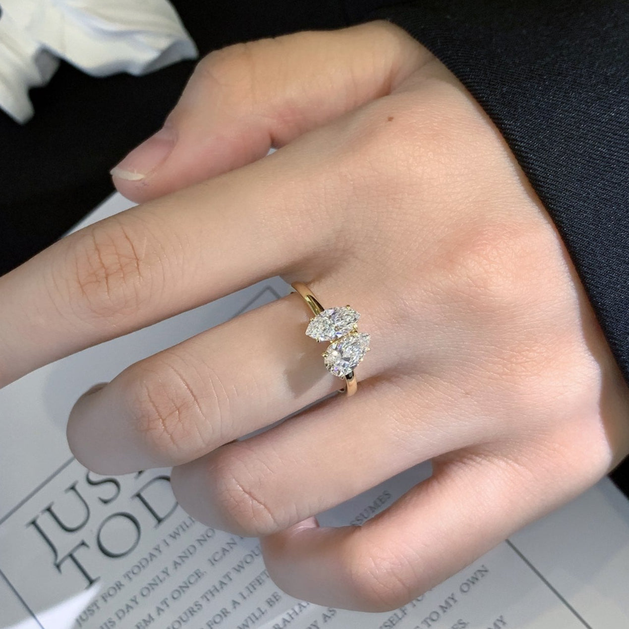 2.00ctw Marquise & Pear Toi Et Moi Ring | Lab Grown Diamond | IGI Certified | 10k 14k 18k Gold